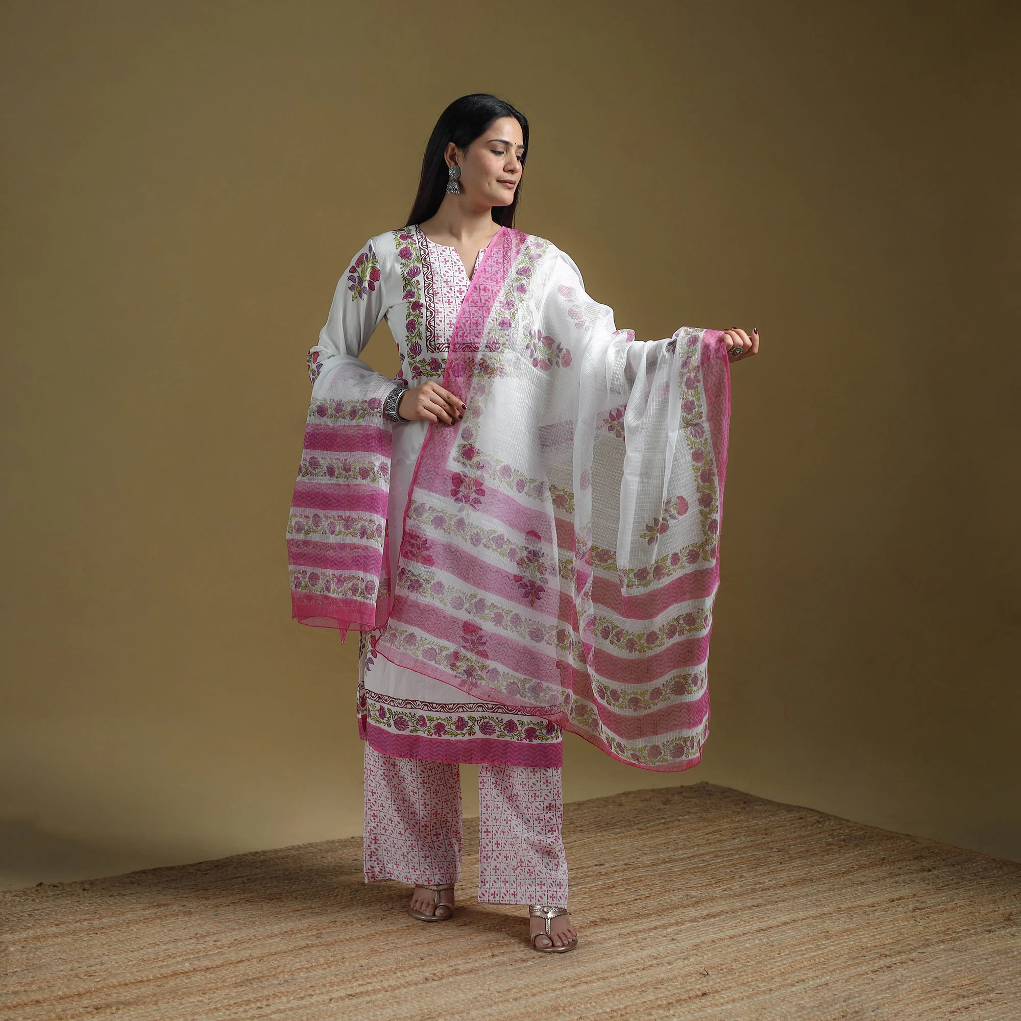 Pink - Sanganeri Hand Block Print Cotton Suit Set with Dupatta for women 17 - Image 2