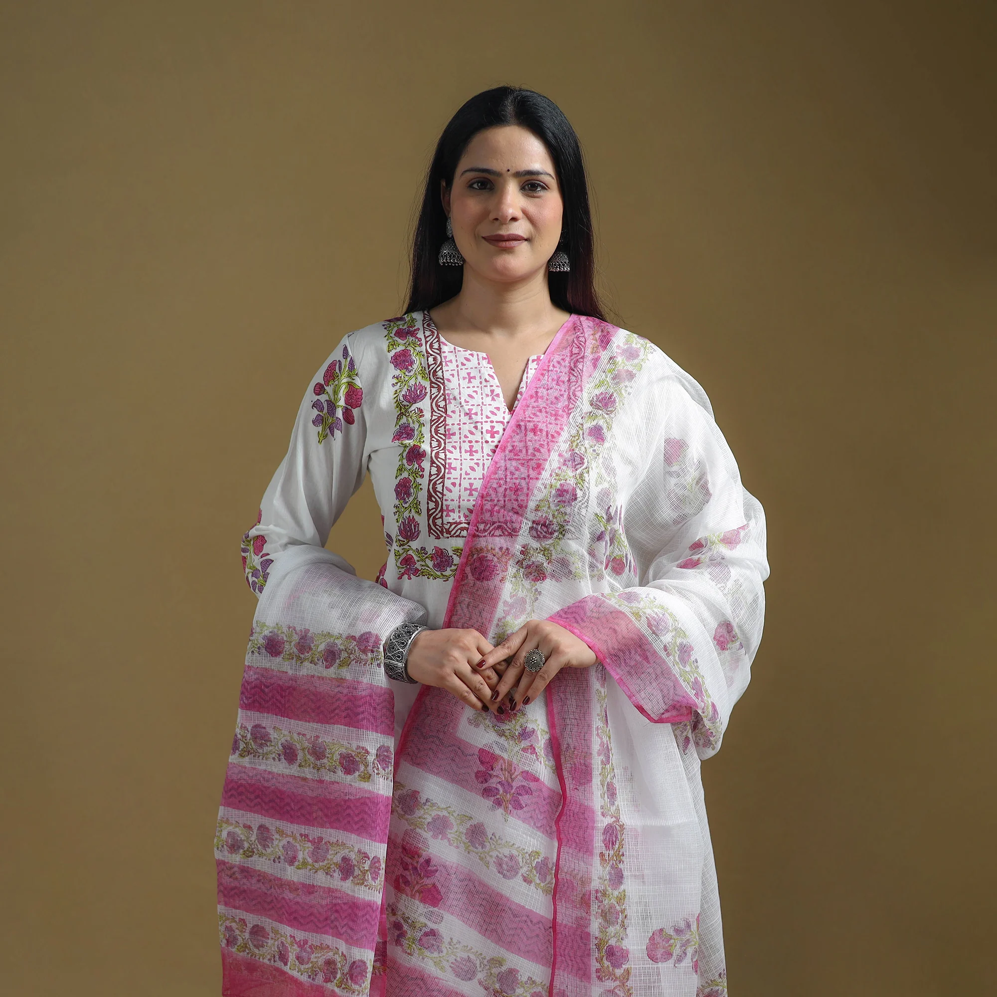 Pink - Sanganeri Hand Block Print Cotton Suit Set with Dupatta for women 17 - Image 3