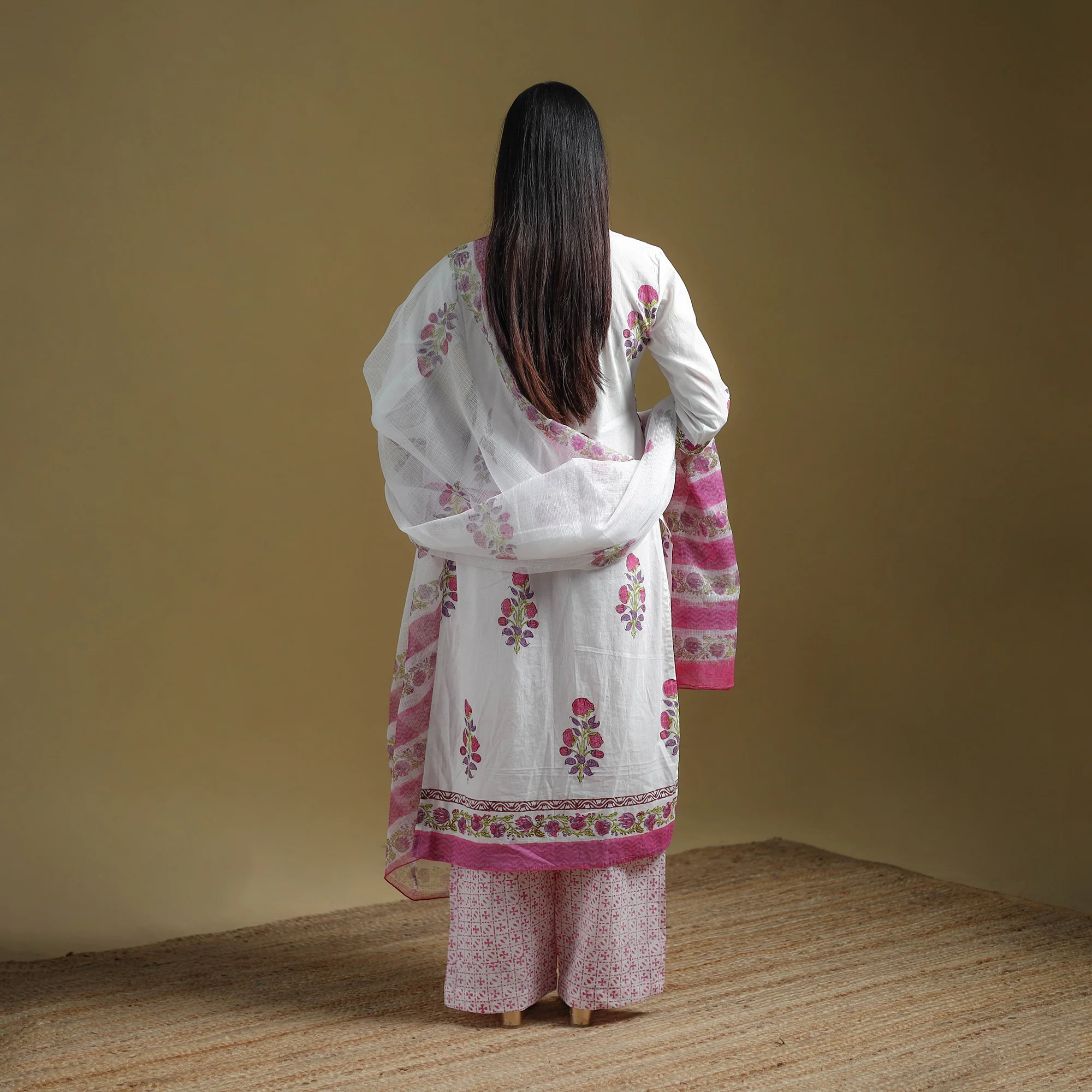 Pink - Sanganeri Hand Block Print Cotton Suit Set with Dupatta for women 17 - Image 4