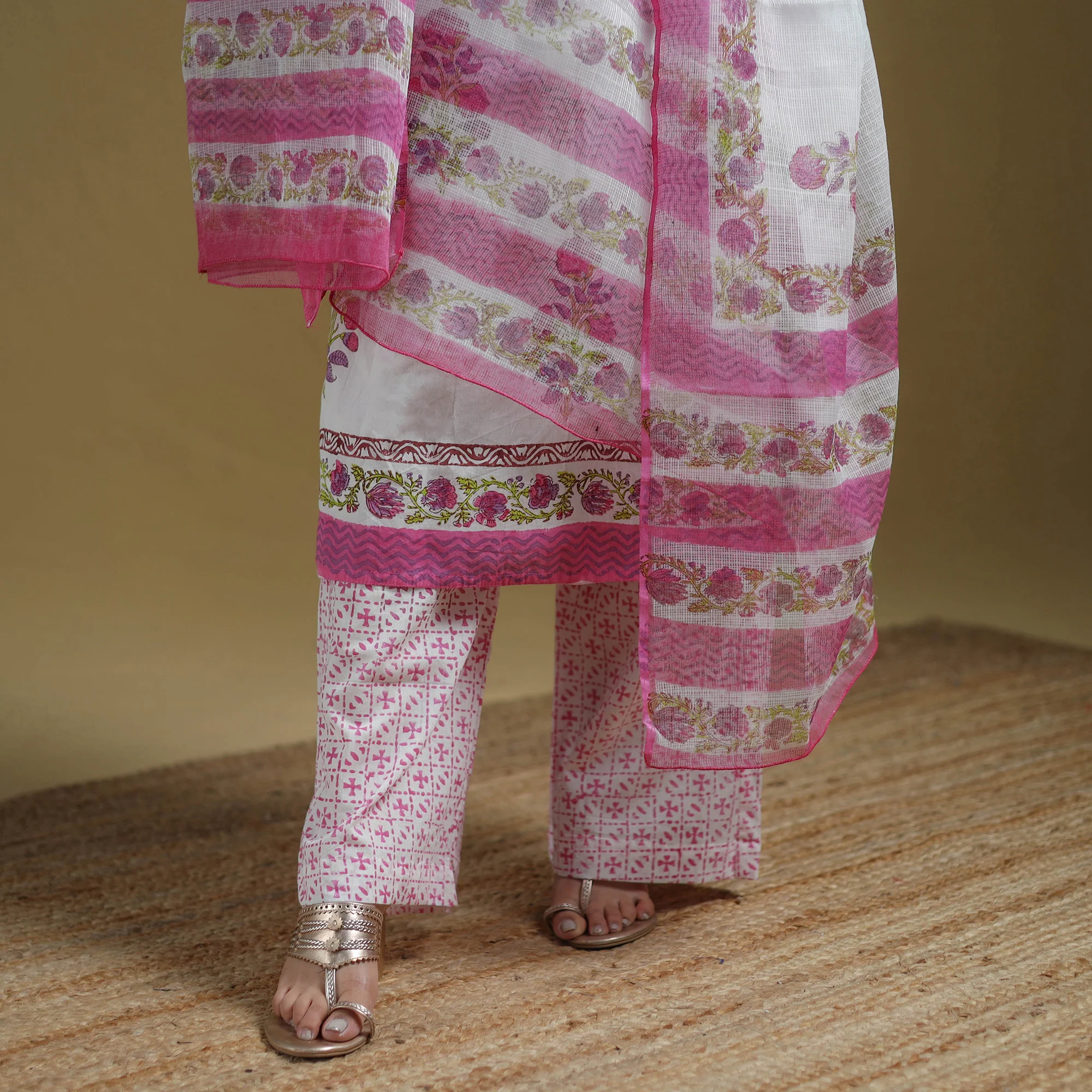 Pink - Sanganeri Hand Block Print Cotton Suit Set with Dupatta for women 17 - Image 5