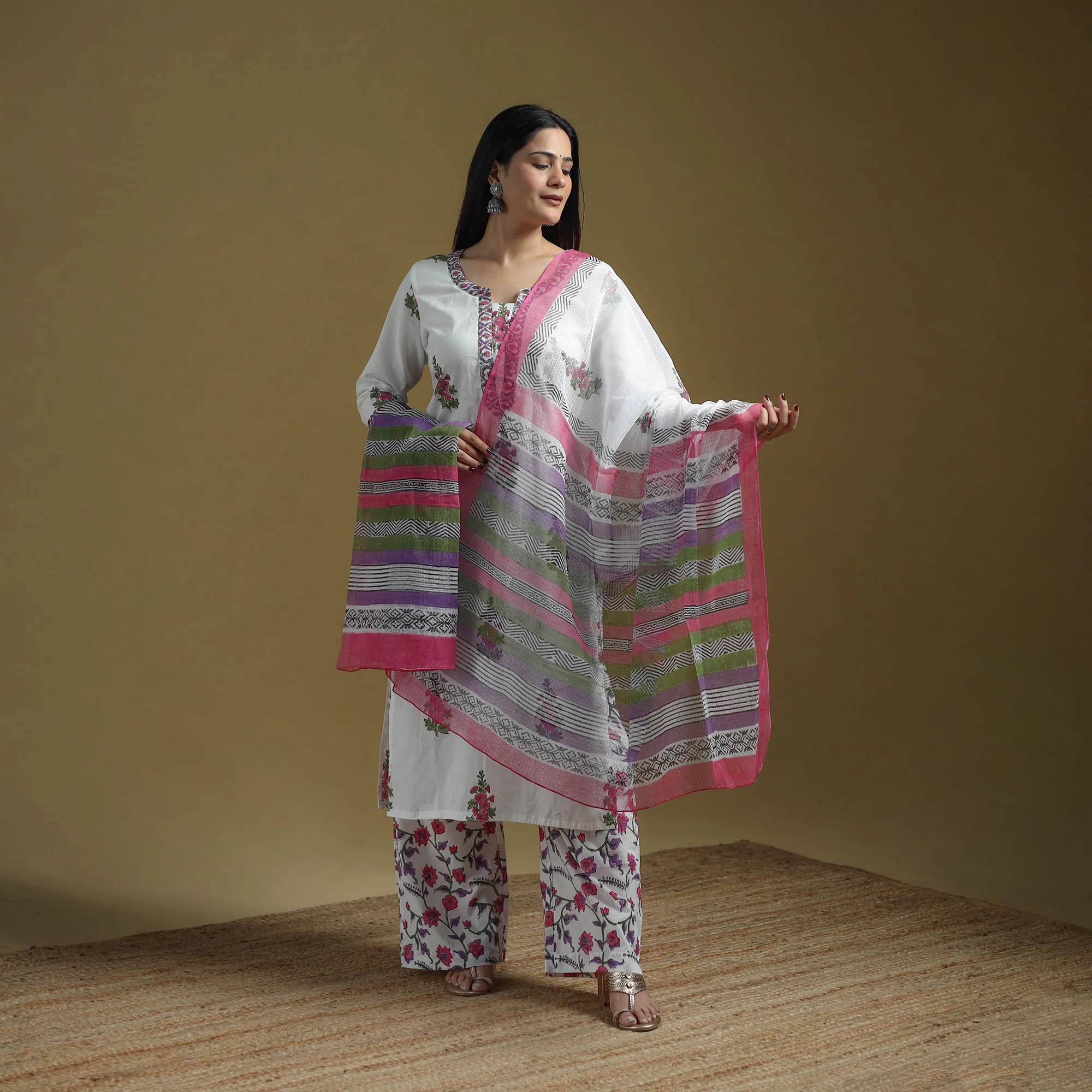 Pink - Sanganeri Hand Block Print Cotton Suit Set with Dupatta for women 19 - Image 2