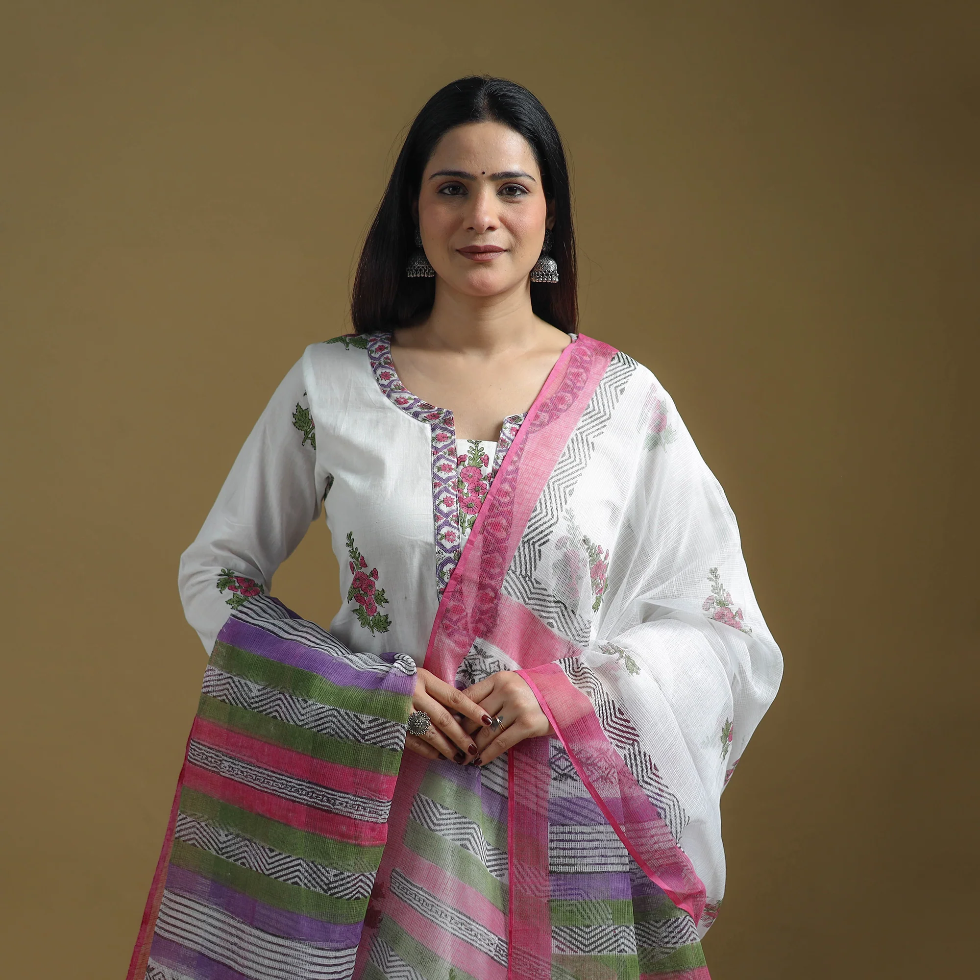 Pink - Sanganeri Hand Block Print Cotton Suit Set with Dupatta for women 19 - Image 3