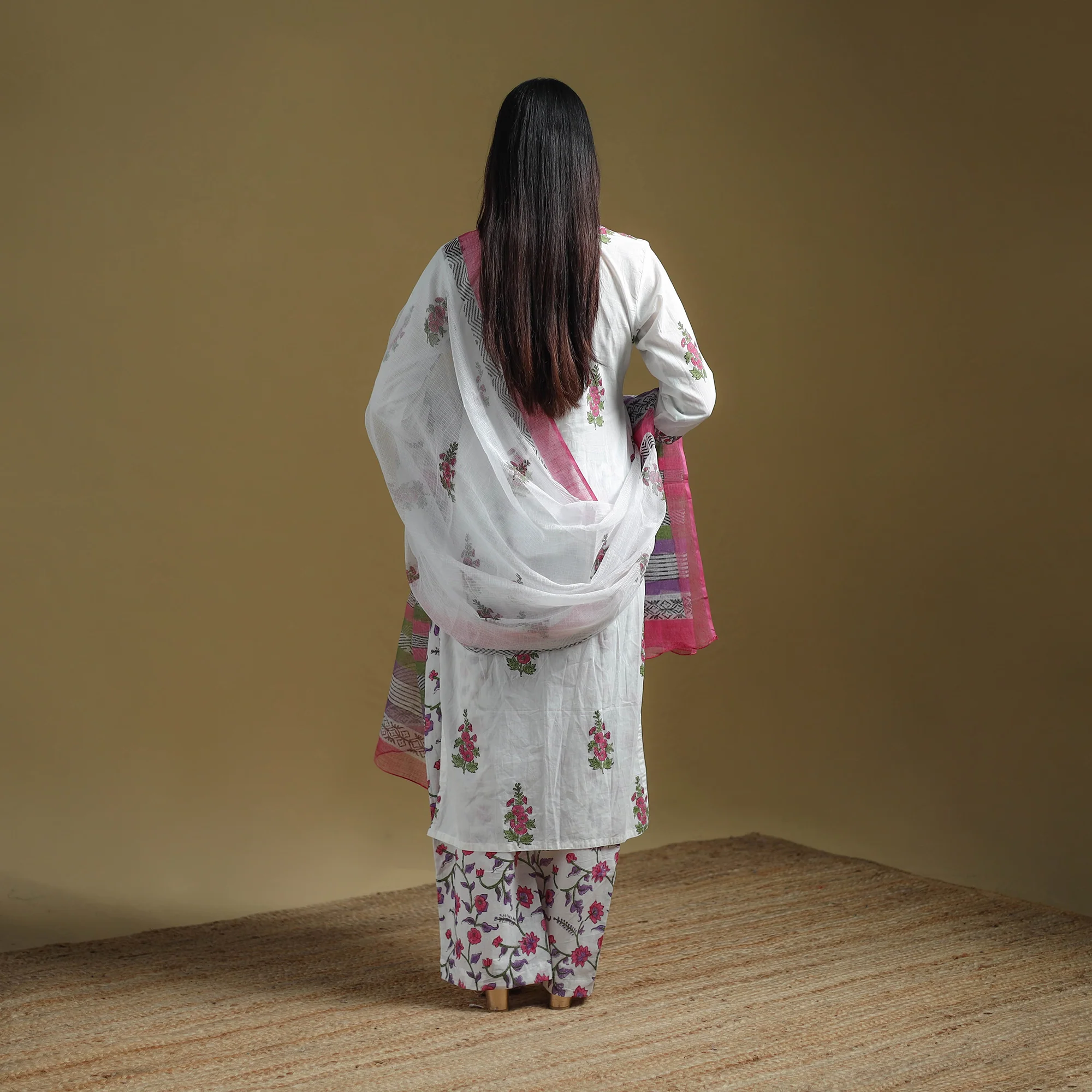 Pink - Sanganeri Hand Block Print Cotton Suit Set with Dupatta for women 19 - Image 4