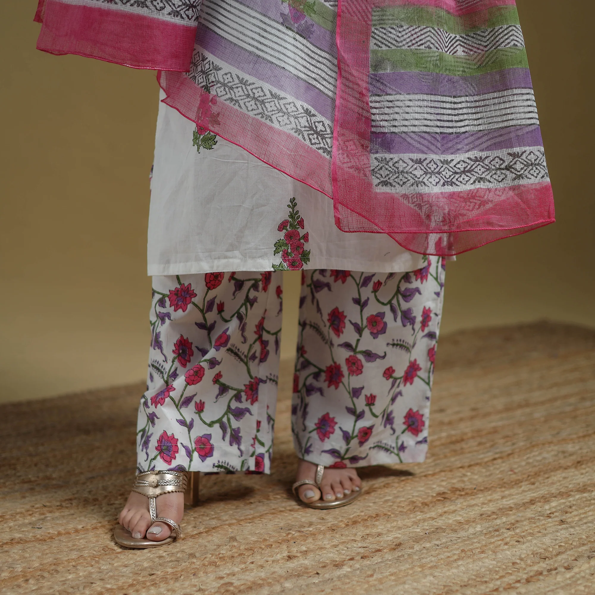 Pink - Sanganeri Hand Block Print Cotton Suit Set with Dupatta for women 19 - Image 5