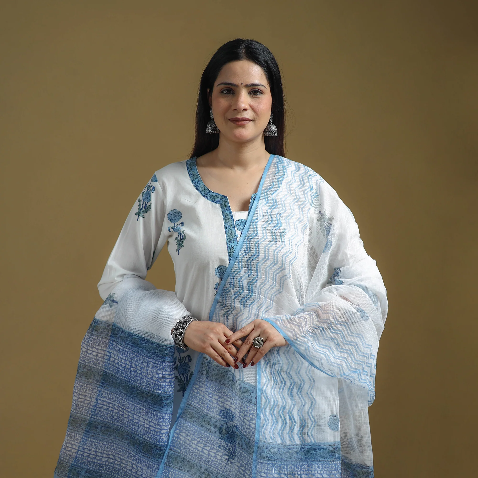 Blue - Sanganeri Hand Block Print Cotton Suit Set with Dupatta for women 20 - Image 3