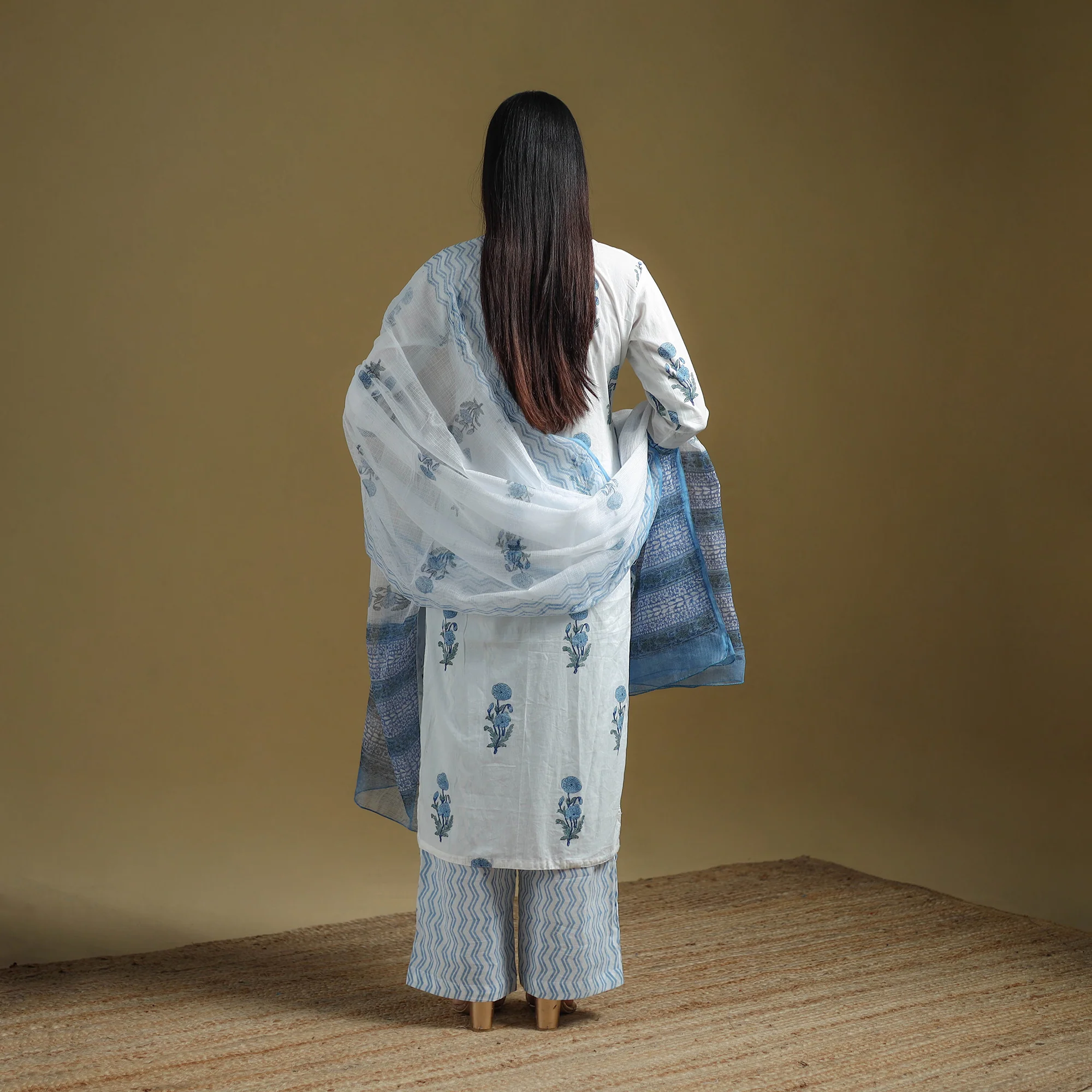 Blue - Sanganeri Hand Block Print Cotton Suit Set with Dupatta for women 20 - Image 4