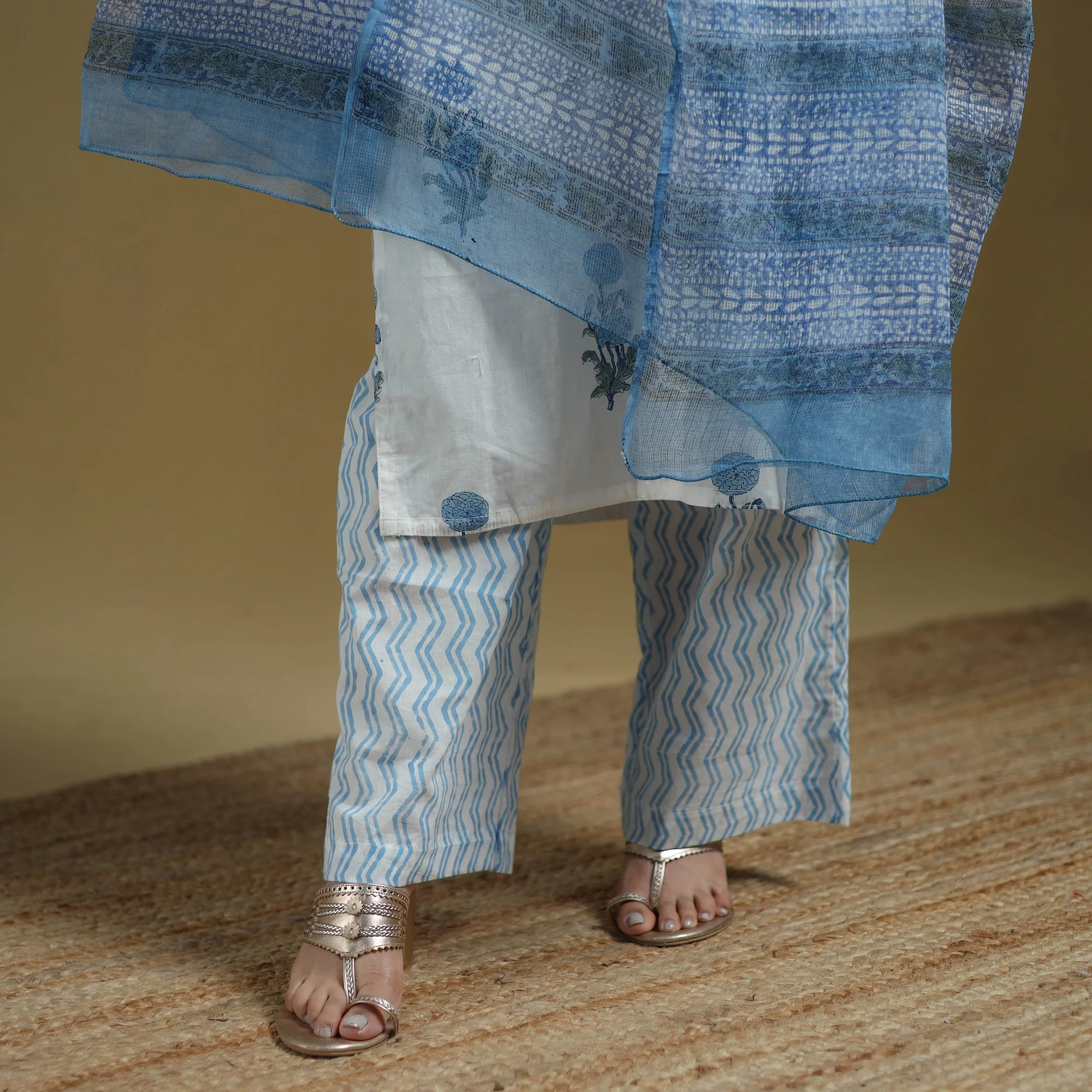 Blue - Sanganeri Hand Block Print Cotton Suit Set with Dupatta for women 20 - Image 5