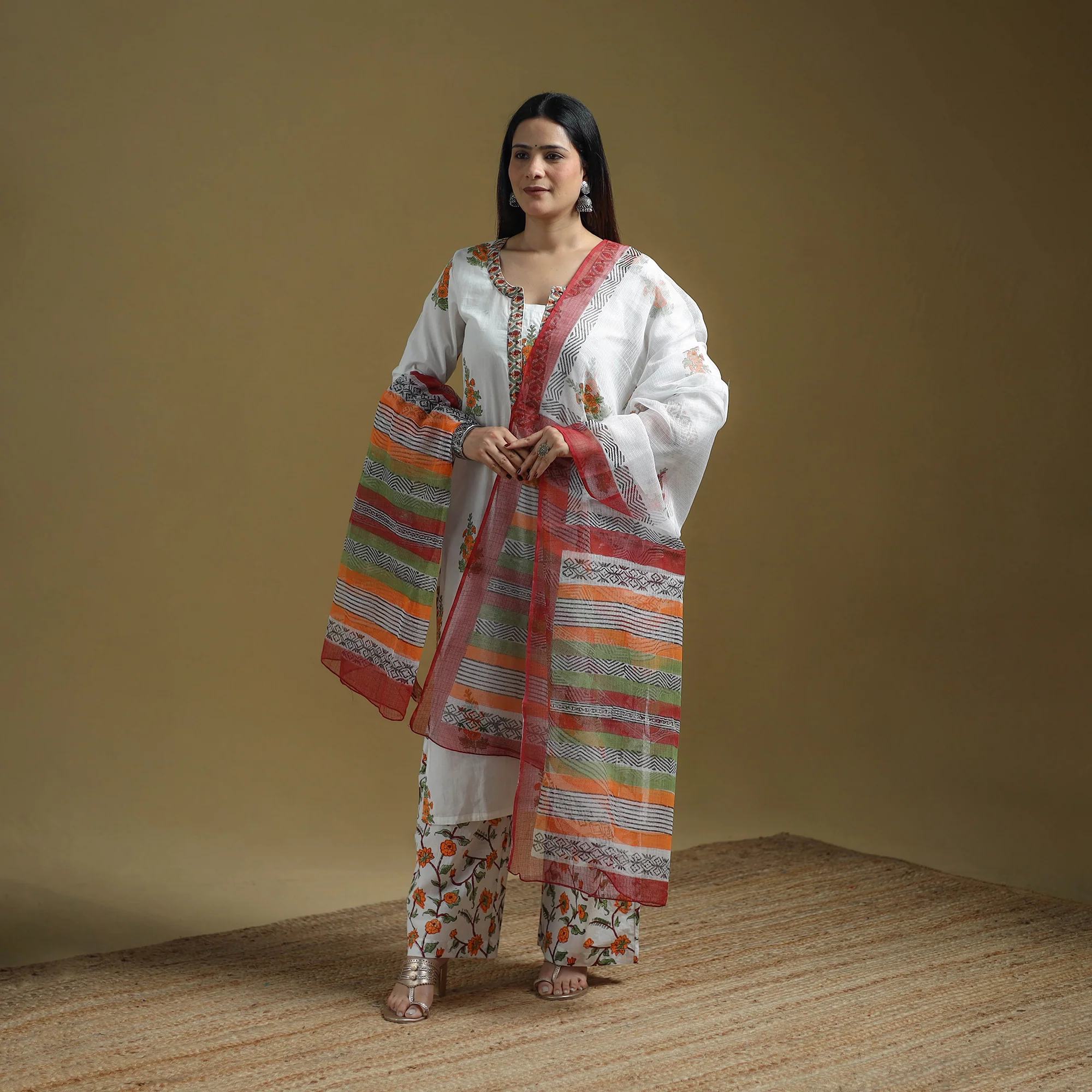 Multicolor - Sanganeri Hand Block Print Cotton Suit Set with Dupatta for women 22