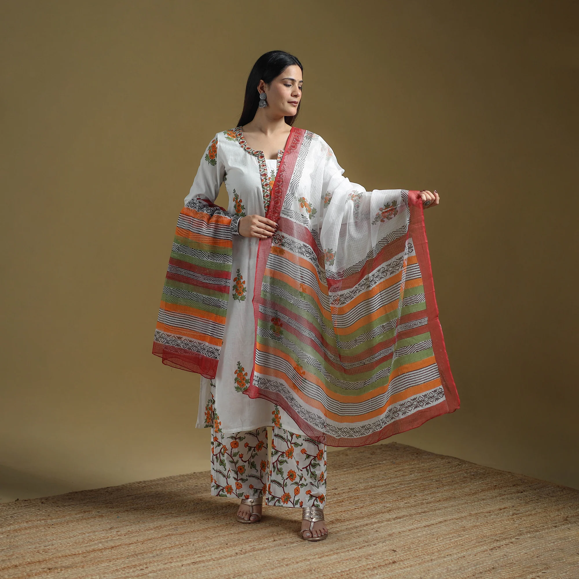 Multicolor - Sanganeri Hand Block Print Cotton Suit Set with Dupatta for women 22 - Image 2