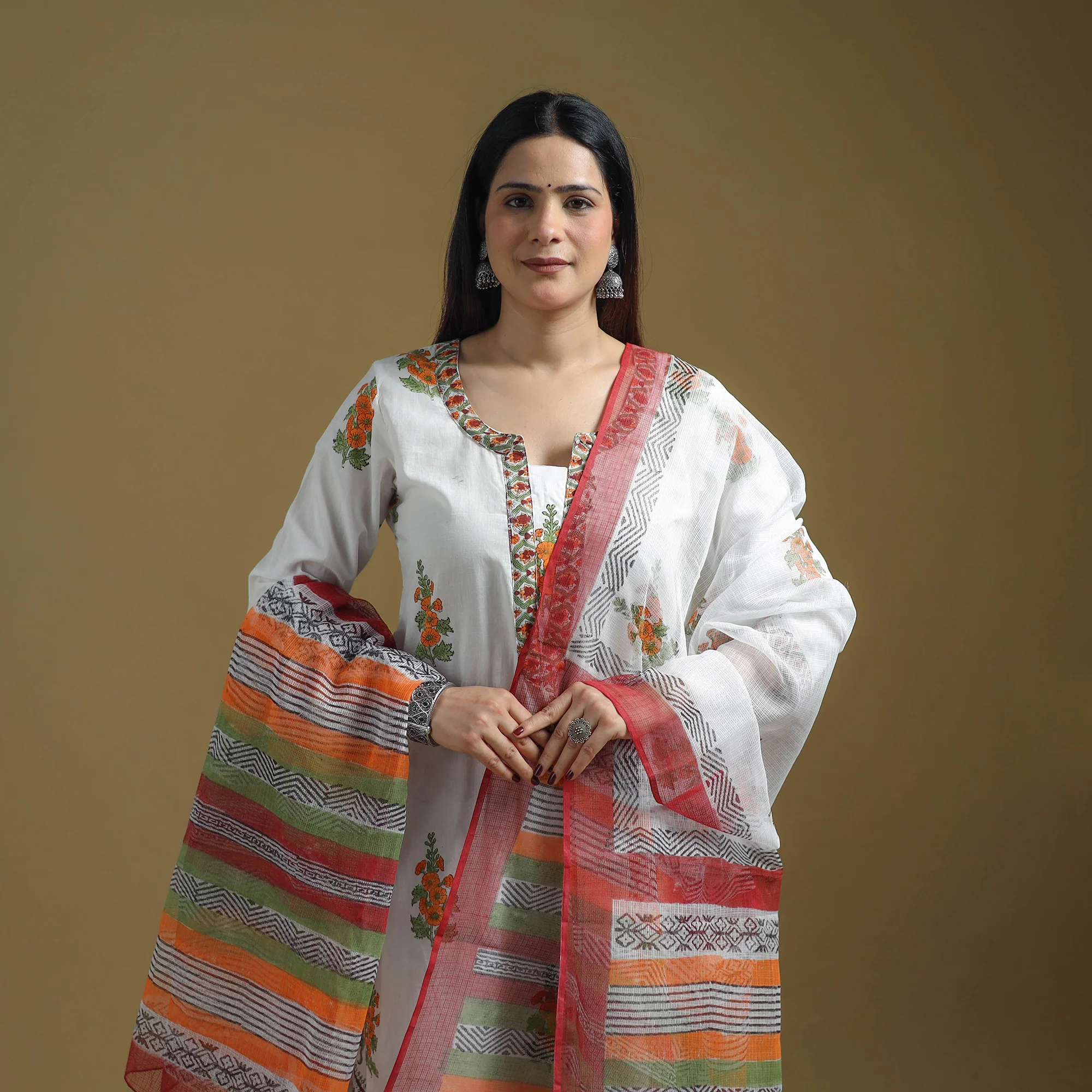 Multicolor - Sanganeri Hand Block Print Cotton Suit Set with Dupatta for women 22 - Image 3