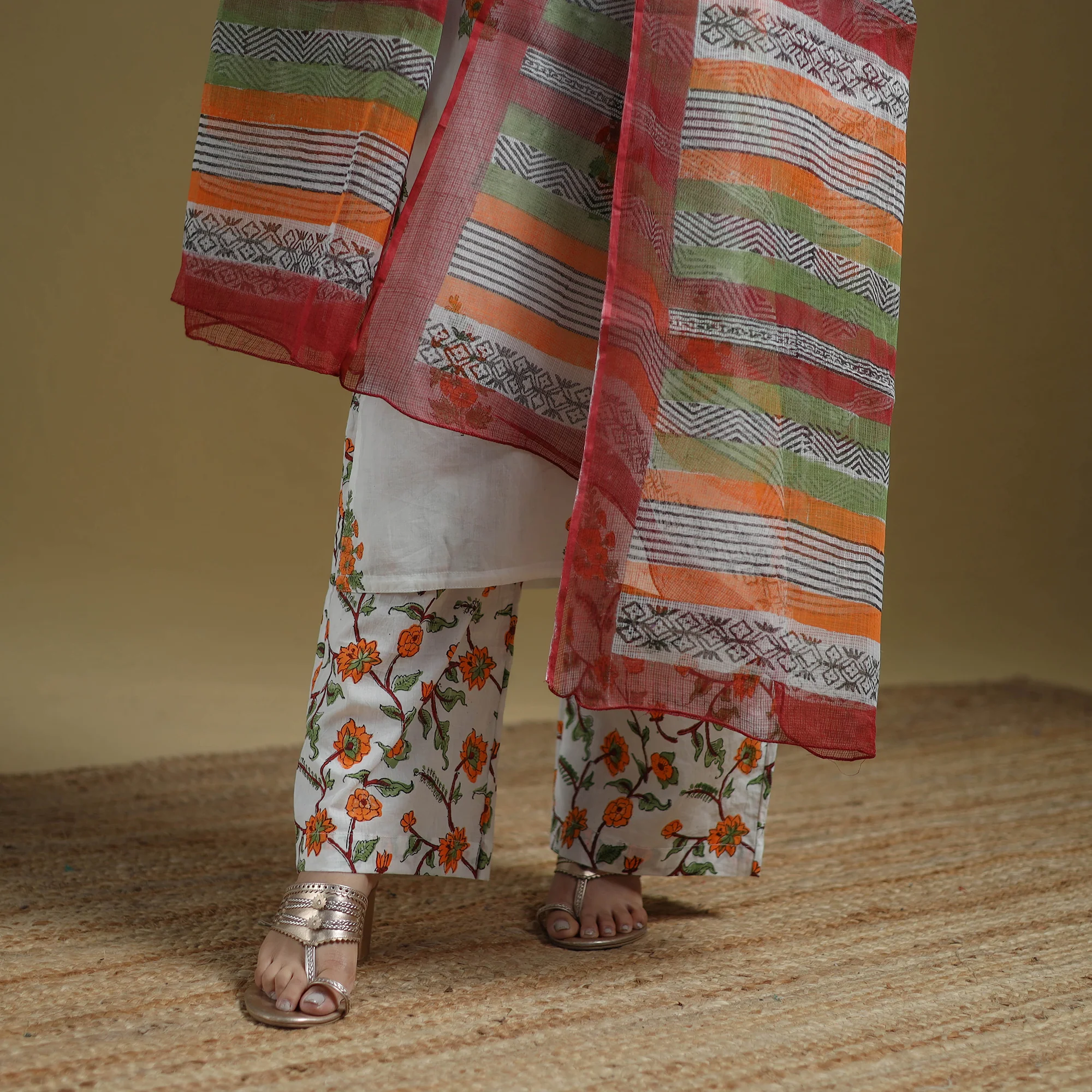 Multicolor - Sanganeri Hand Block Print Cotton Suit Set with Dupatta for women 22 - Image 5