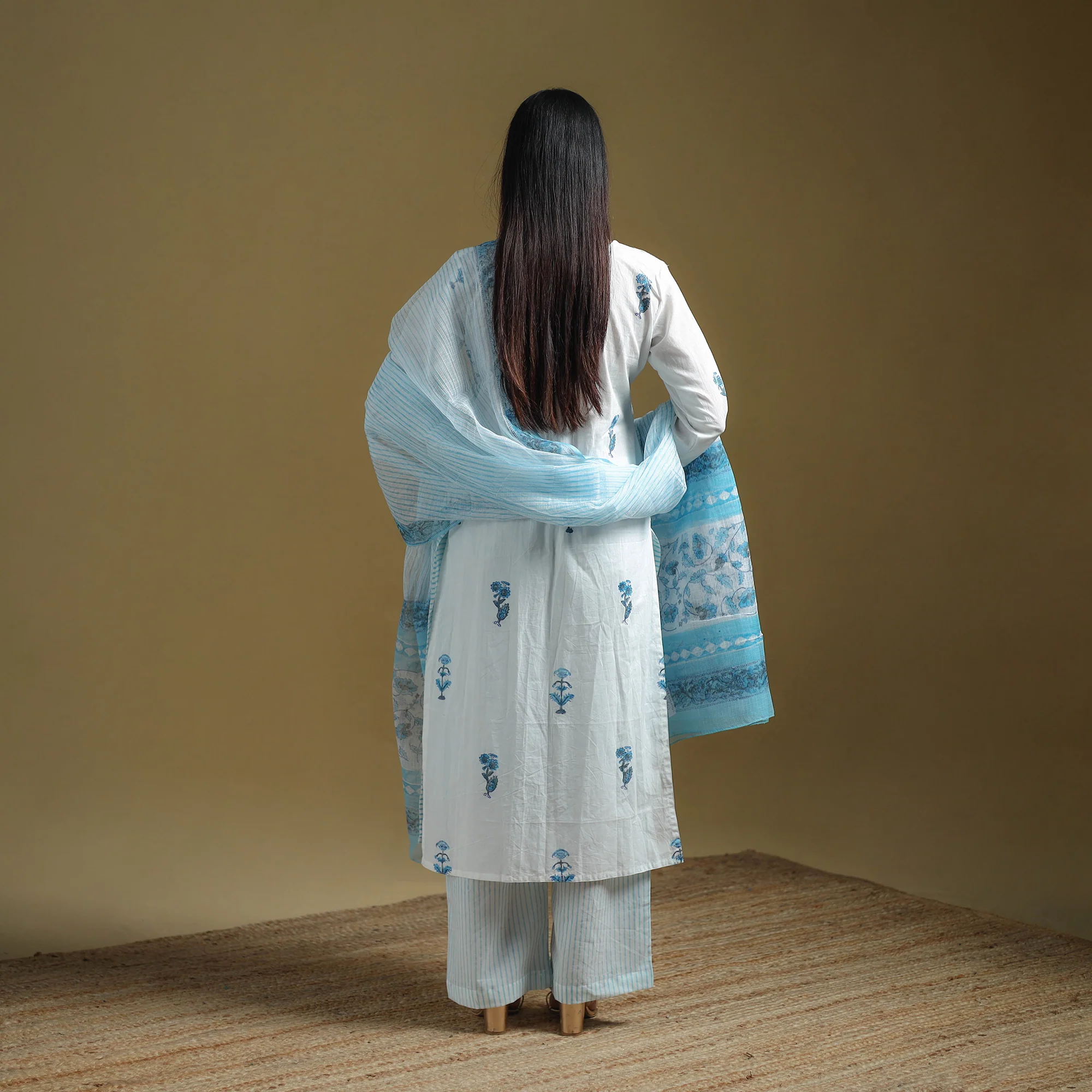Blue - Sanganeri Hand Block Print Cotton Suit Set with Dupatta for women 23 - Image 4