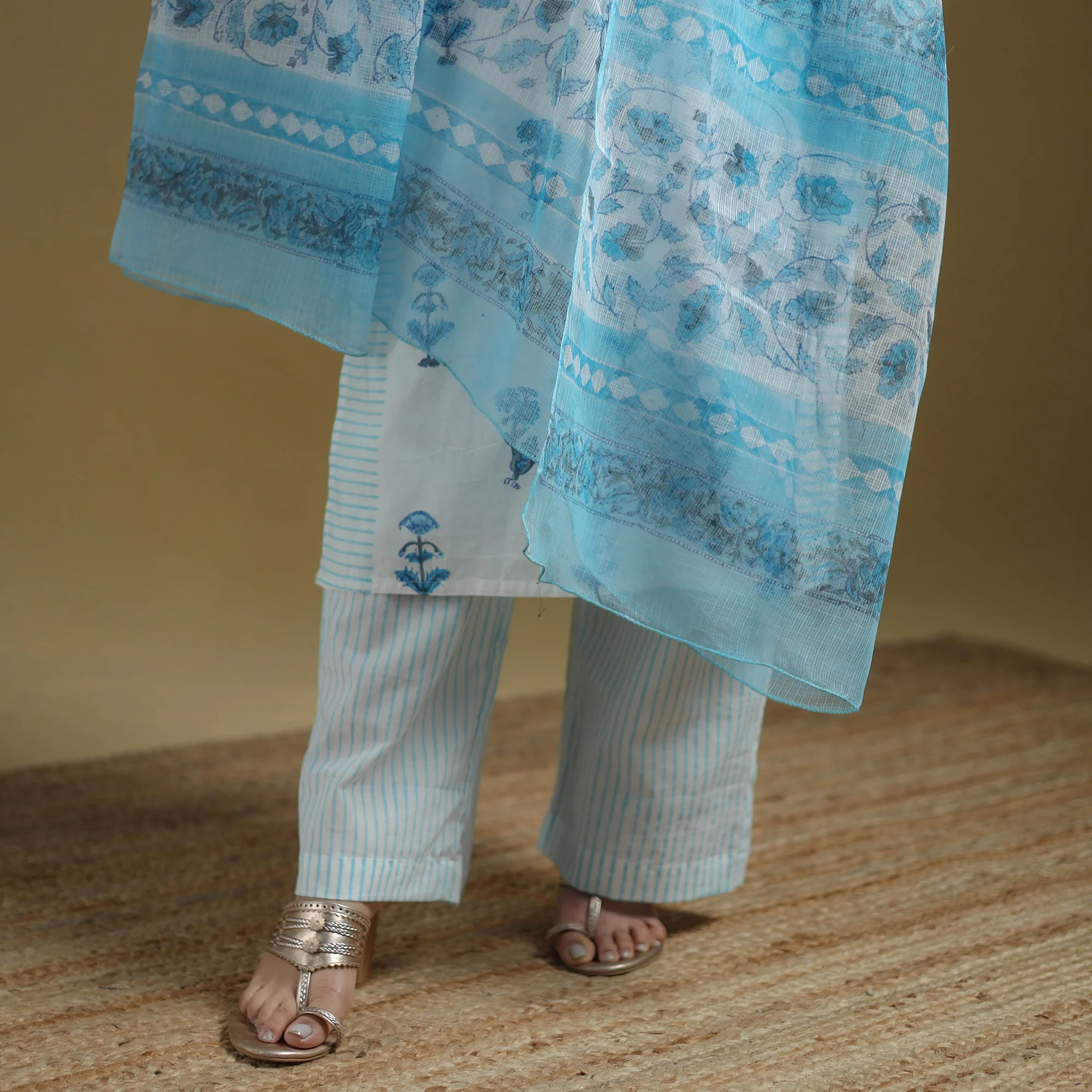 Blue - Sanganeri Hand Block Print Cotton Suit Set with Dupatta for women 23 - Image 5