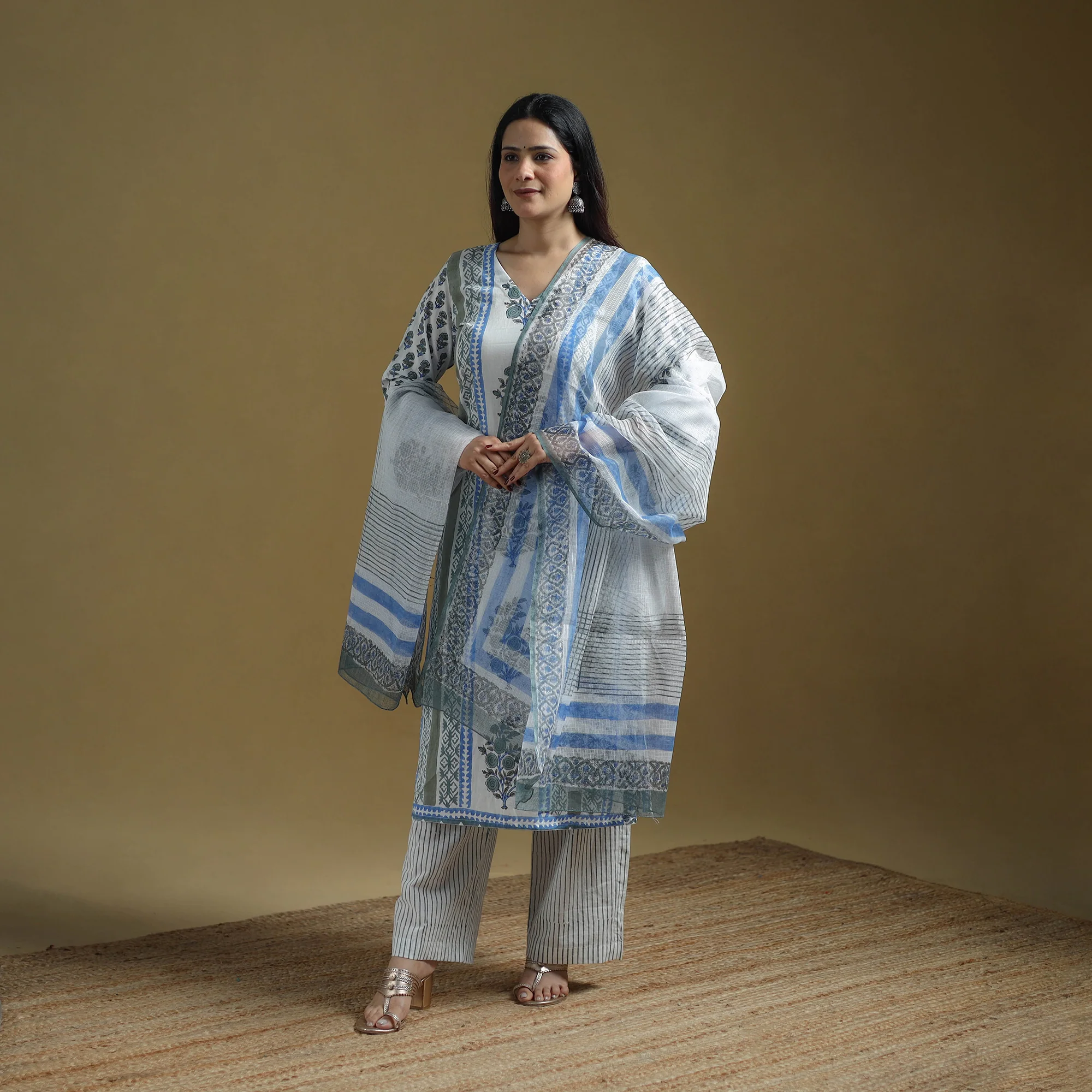 Blue - Sanganeri Hand Block Print Cotton Suit Set with Dupatta for women 25