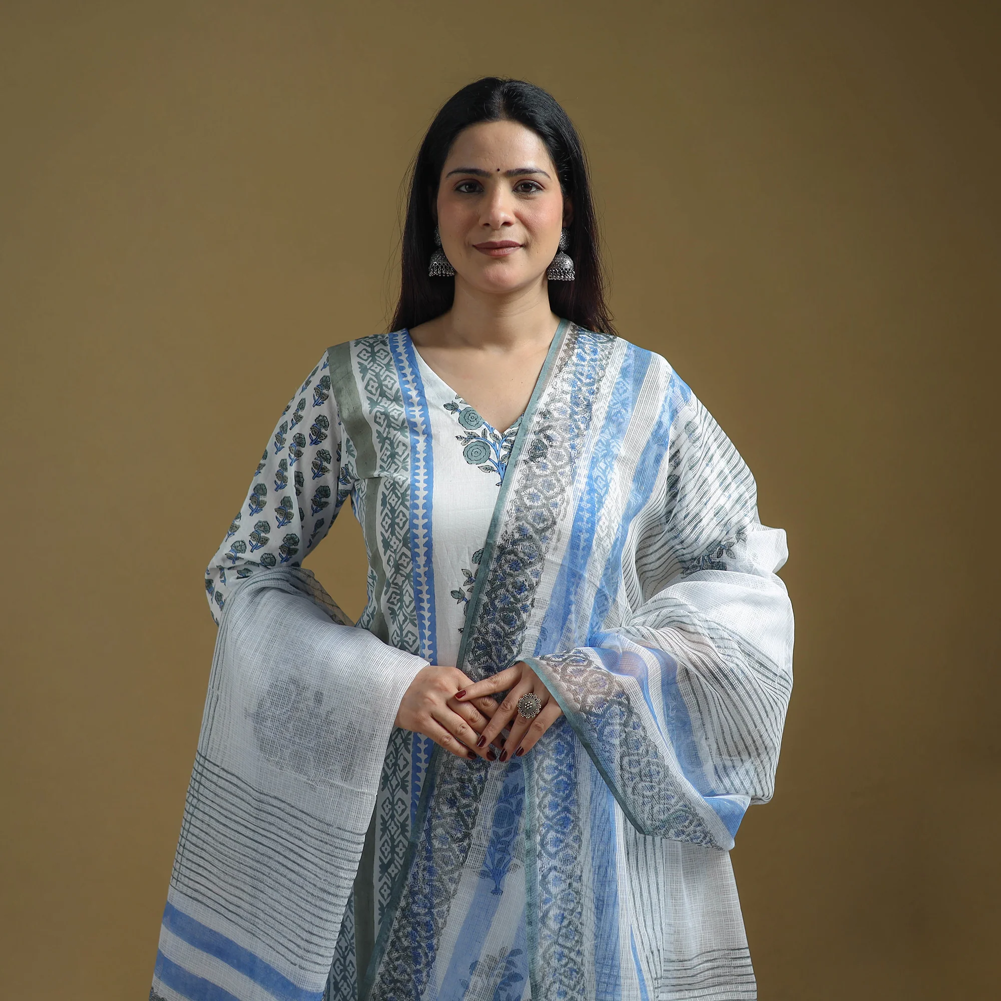 Blue - Sanganeri Hand Block Print Cotton Suit Set with Dupatta for women 25 - Image 3