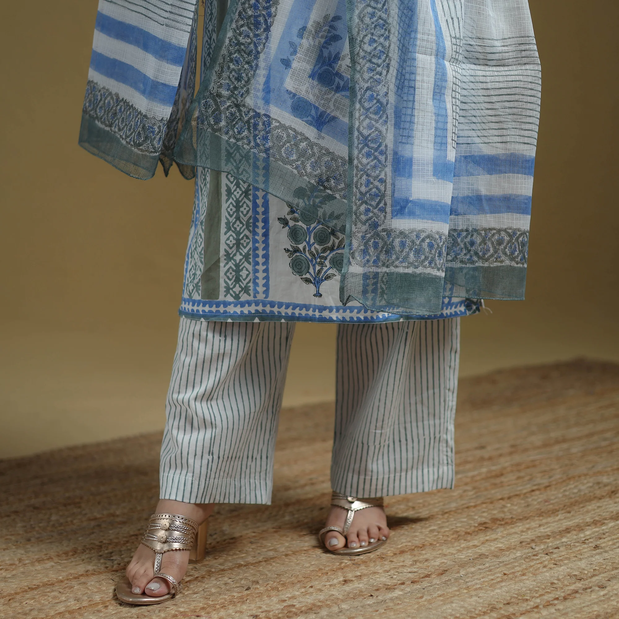 Blue - Sanganeri Hand Block Print Cotton Suit Set with Dupatta for women 25 - Image 5