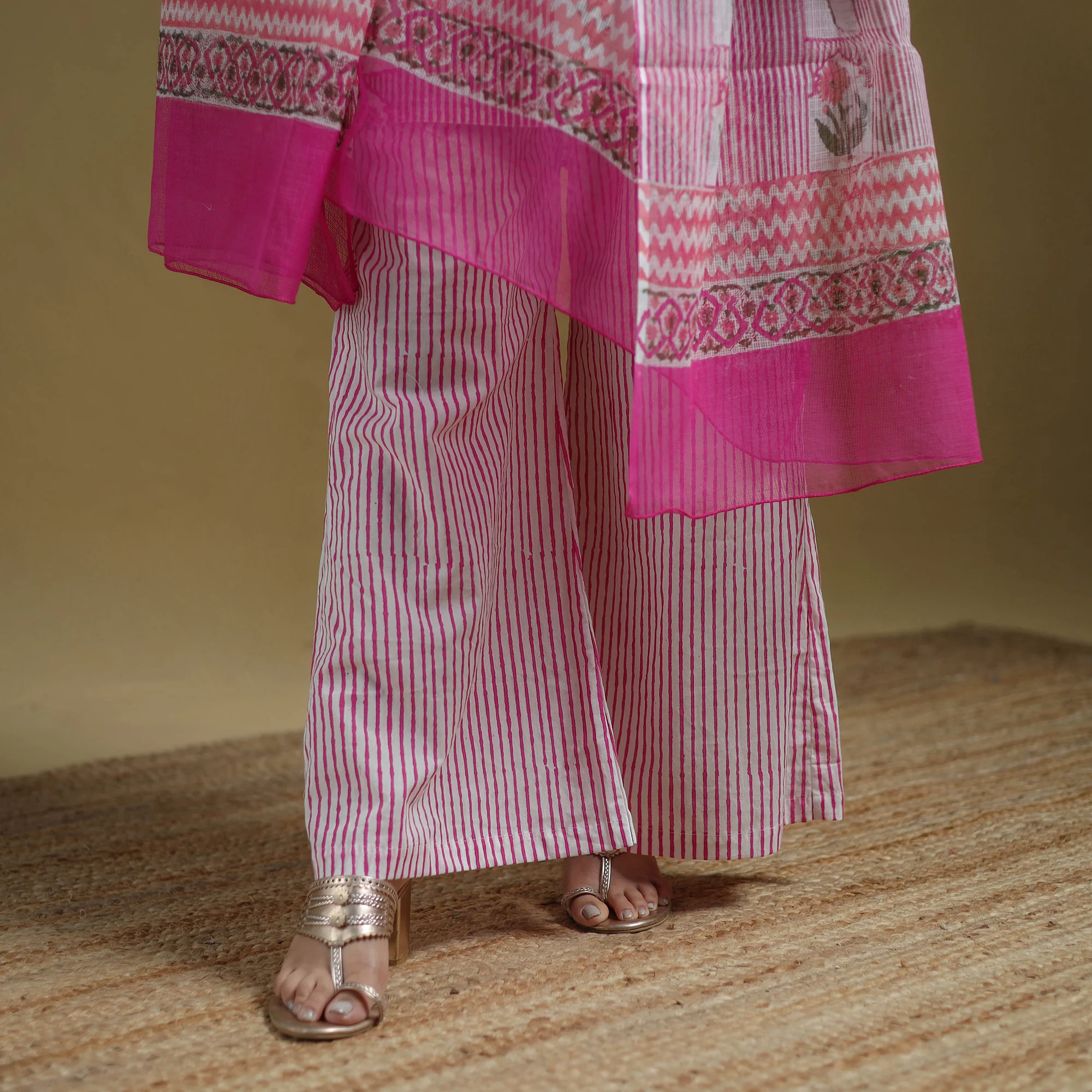 Pink - Sanganeri Hand Block Print Cotton Suit Set with Dupatta for women 26 - Image 5