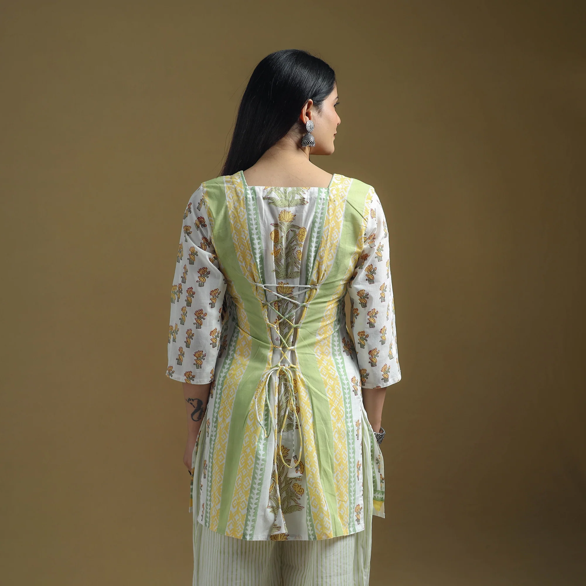 Green - Sanganeri Hand Block Print Cotton Suit Set with Dupatta for women 28 - Image 4