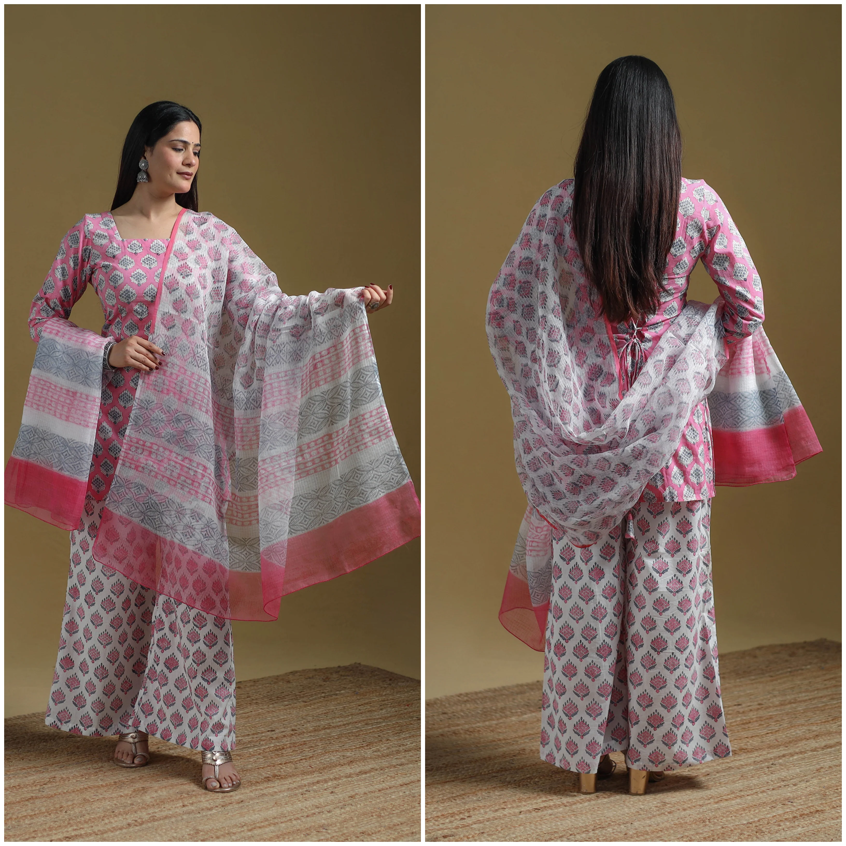 Pink - Sanganeri Hand Block Print Cotton Suit Set with Dupatta for women 29 - Image 3