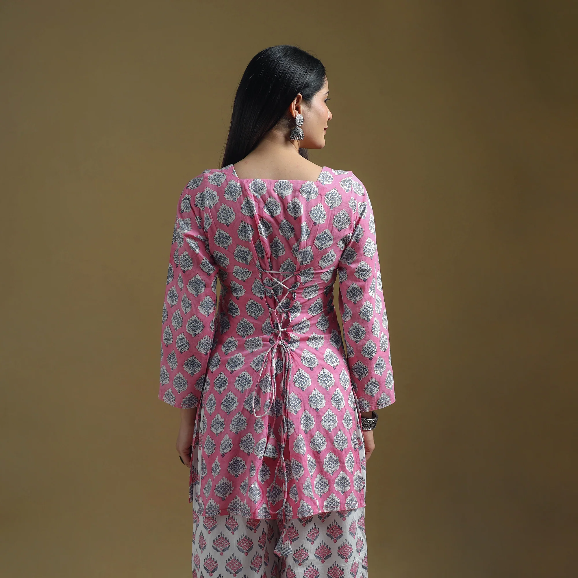 Pink - Sanganeri Hand Block Print Cotton Suit Set with Dupatta for women 29 - Image 4