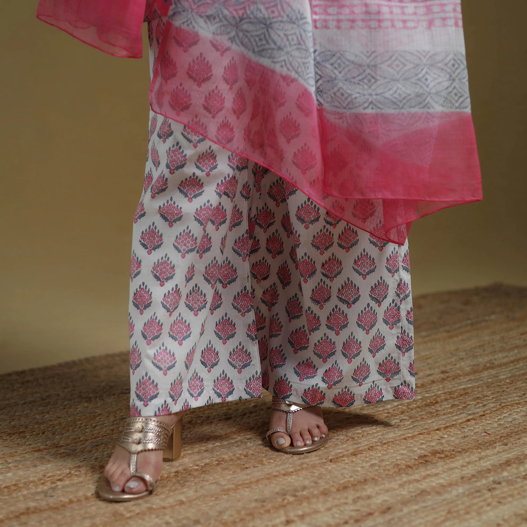 Pink - Sanganeri Hand Block Print Cotton Suit Set with Dupatta for women 29 - Image 5