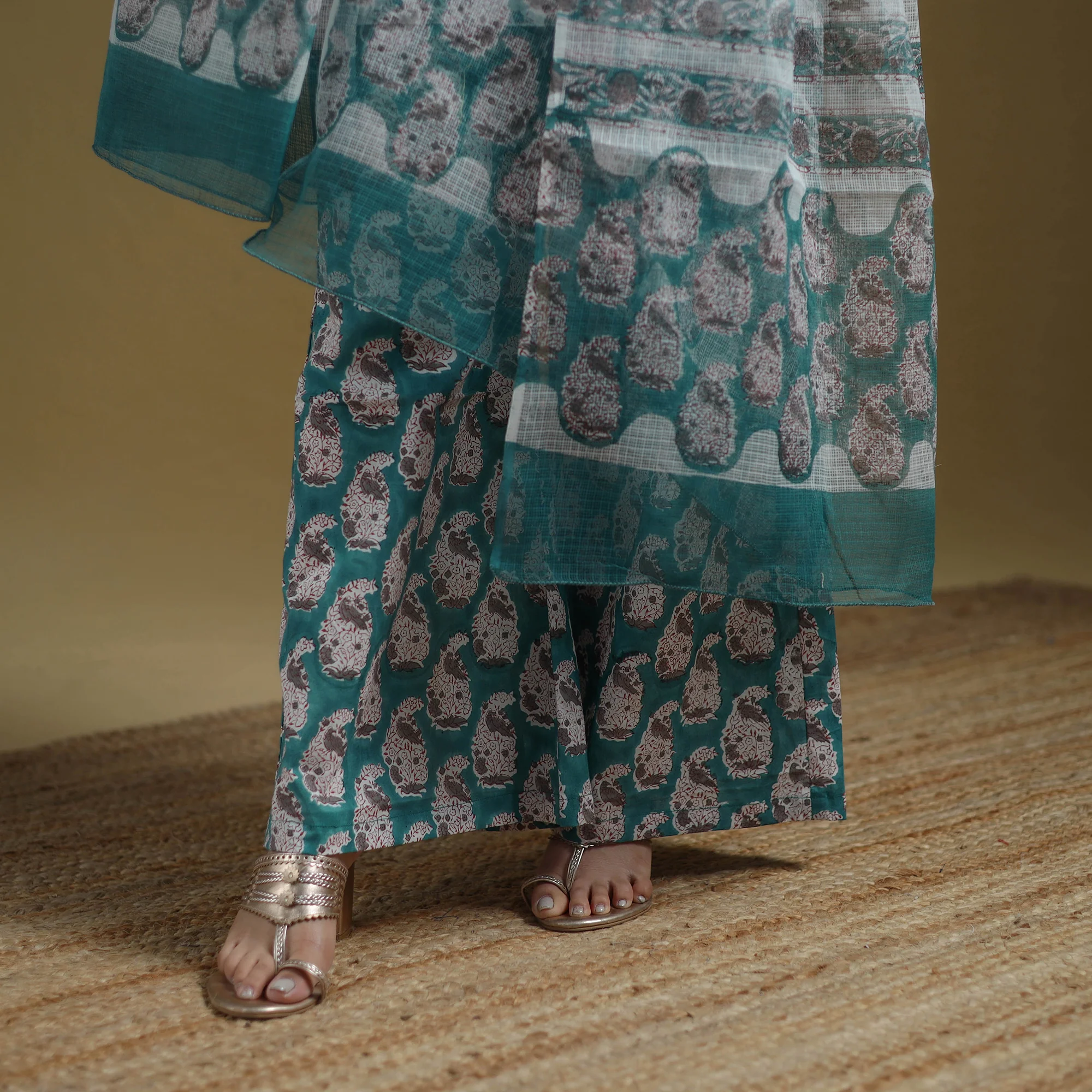 Green - Sanganeri Hand Block Print Cotton Suit Set with Dupatta for women 30 - Image 5