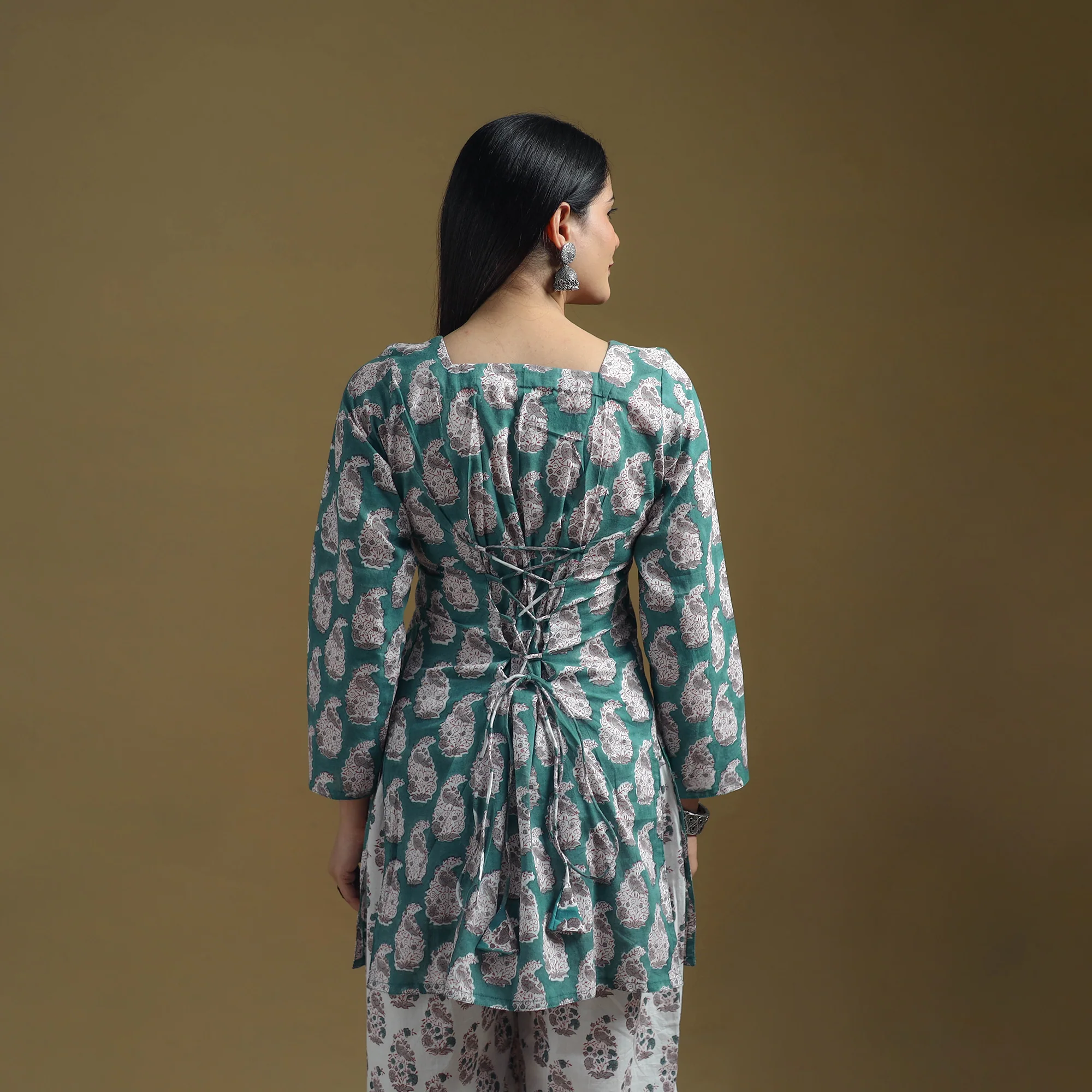 Green - Sanganeri Hand Block Print Cotton Suit Set with Dupatta for women 31 - Image 4