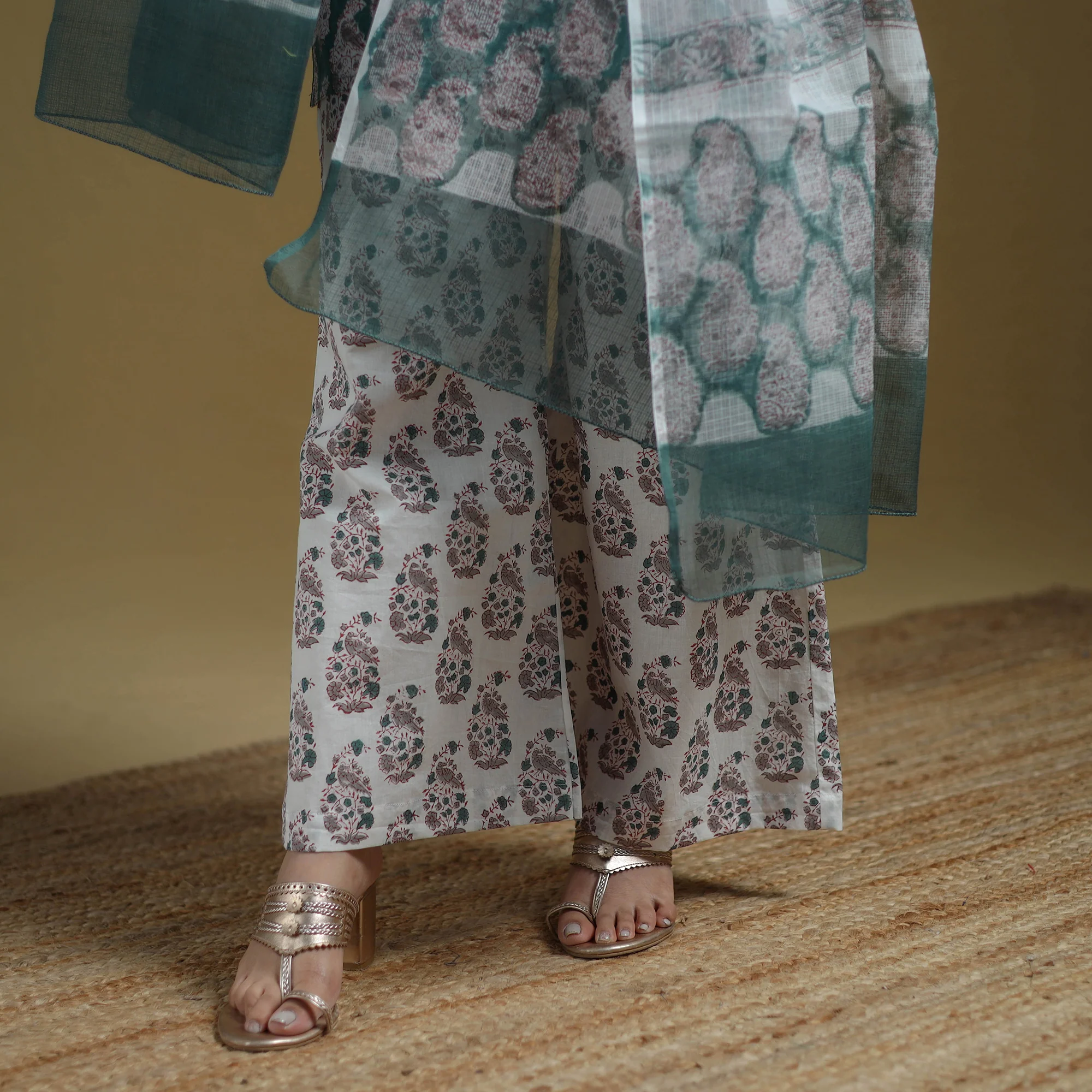 Green - Sanganeri Hand Block Print Cotton Suit Set with Dupatta for women 31 - Image 5