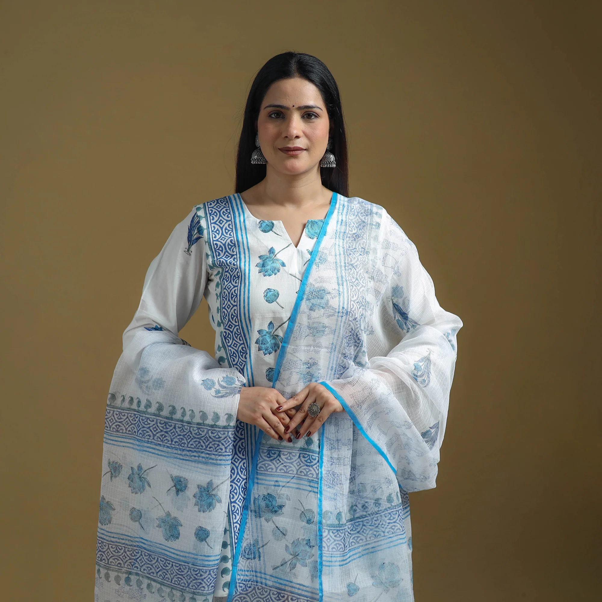 Blue - Sanganeri Hand Block Print Cotton Suit Set with Dupatta for women 32 - Image 3