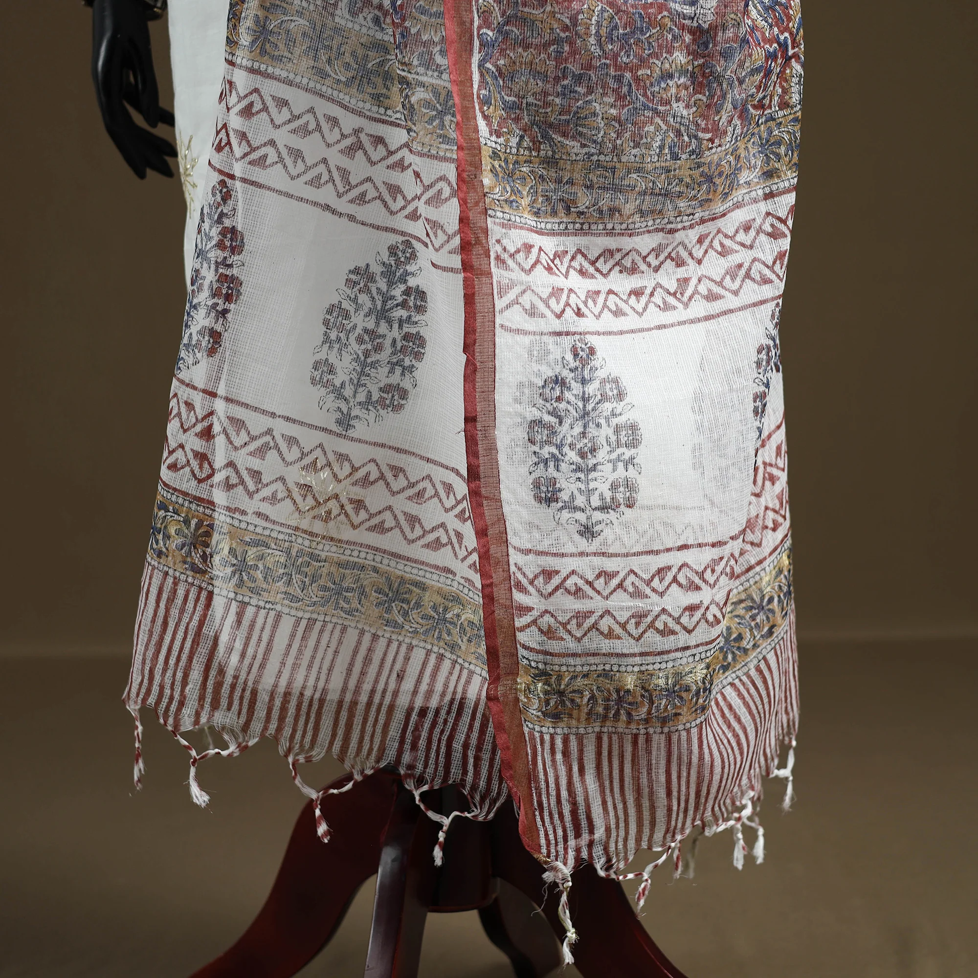 Red - Sanganeri Hand Block Print Kota Doria Cotton Dupatta 16 - Image 4