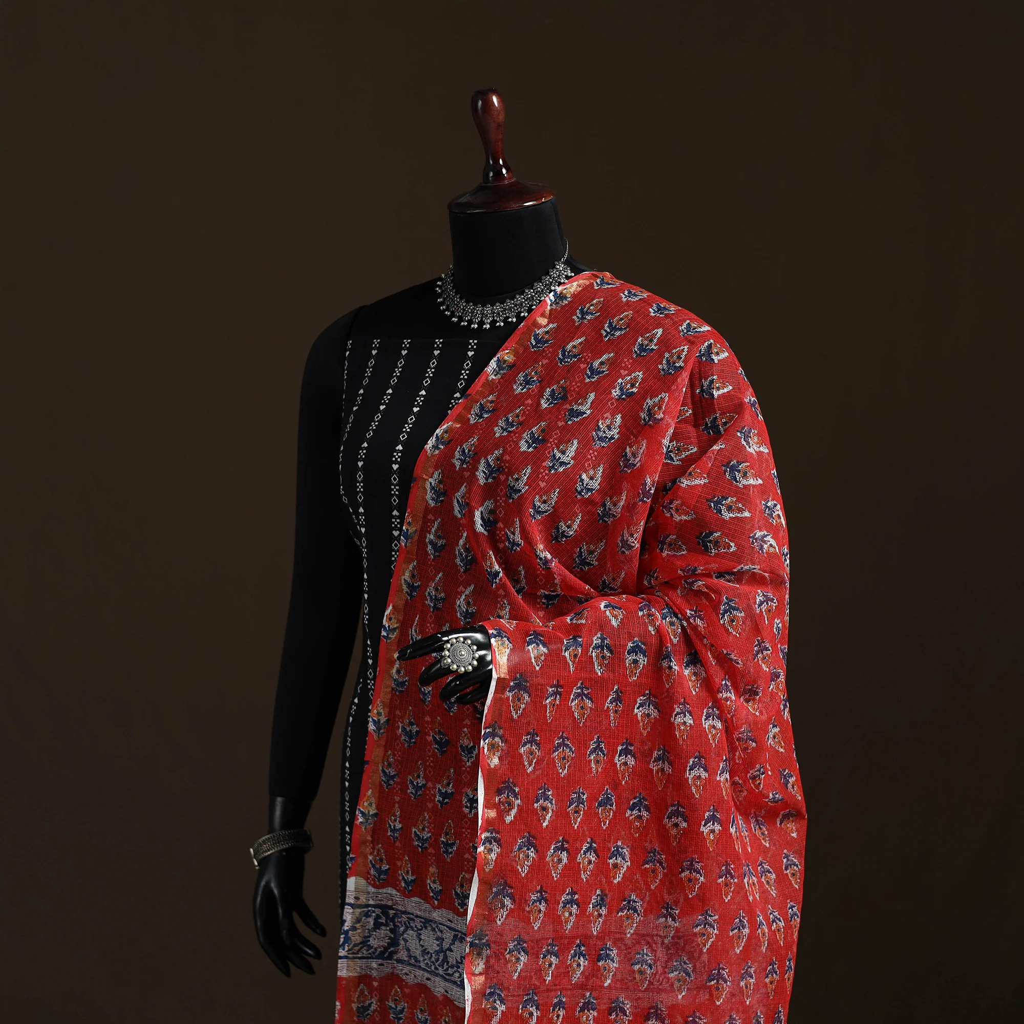 Sanganeri Hand Block Print Kota Doria Cotton Dupatta 62 - Image 2