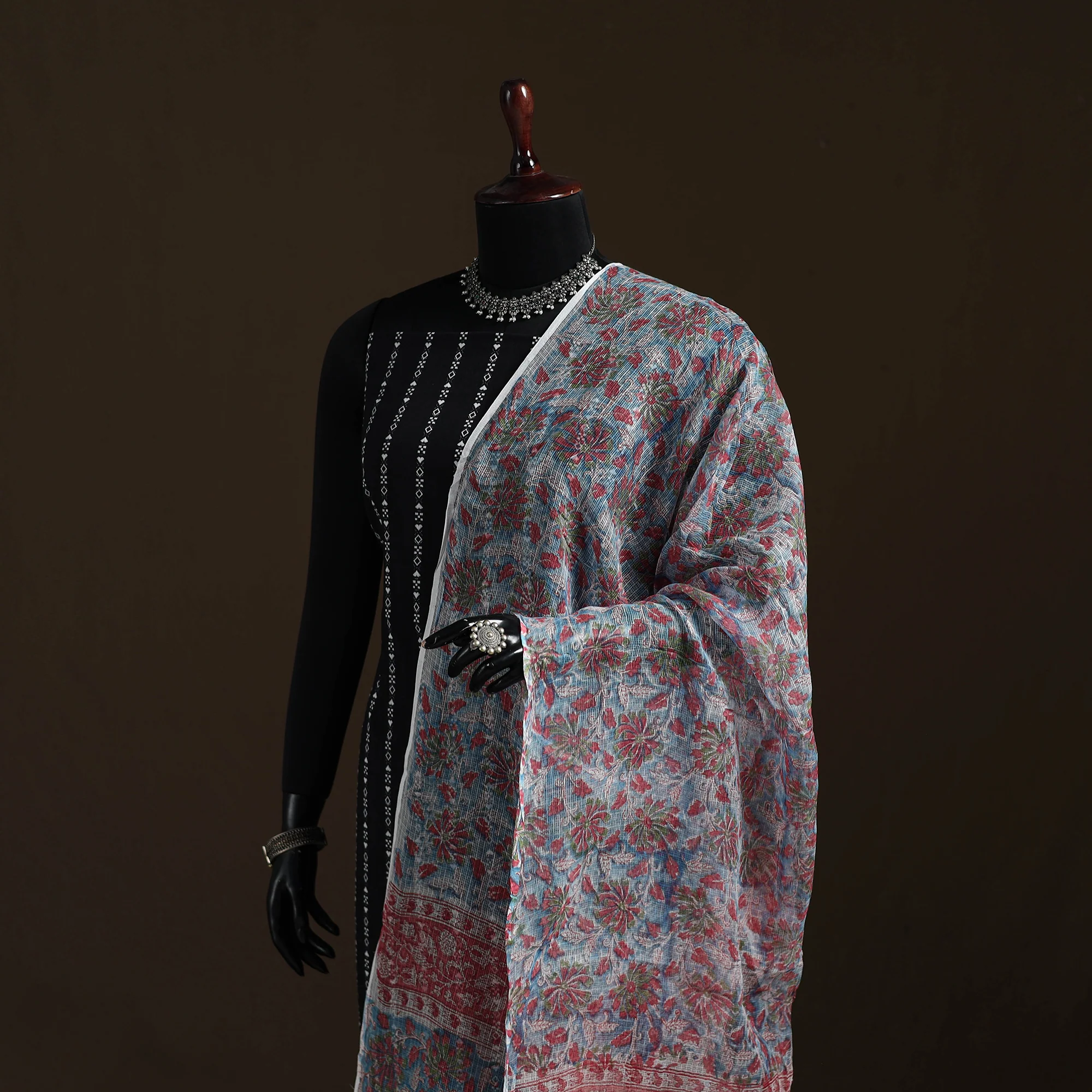 Sanganeri Hand Block Print Kota Doria Cotton Dupatta 65 - Image 2