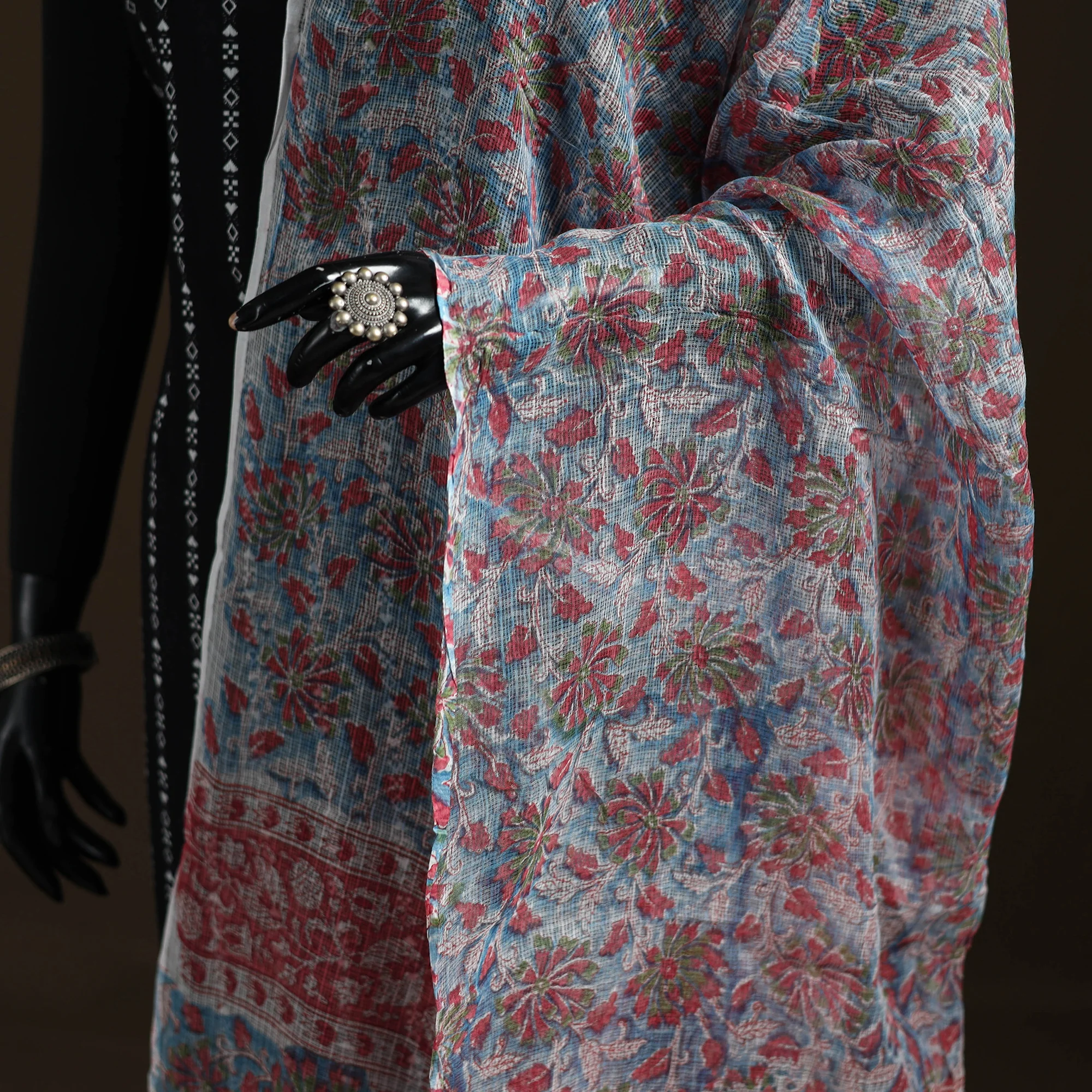Sanganeri Hand Block Print Kota Doria Cotton Dupatta 65 - Image 3