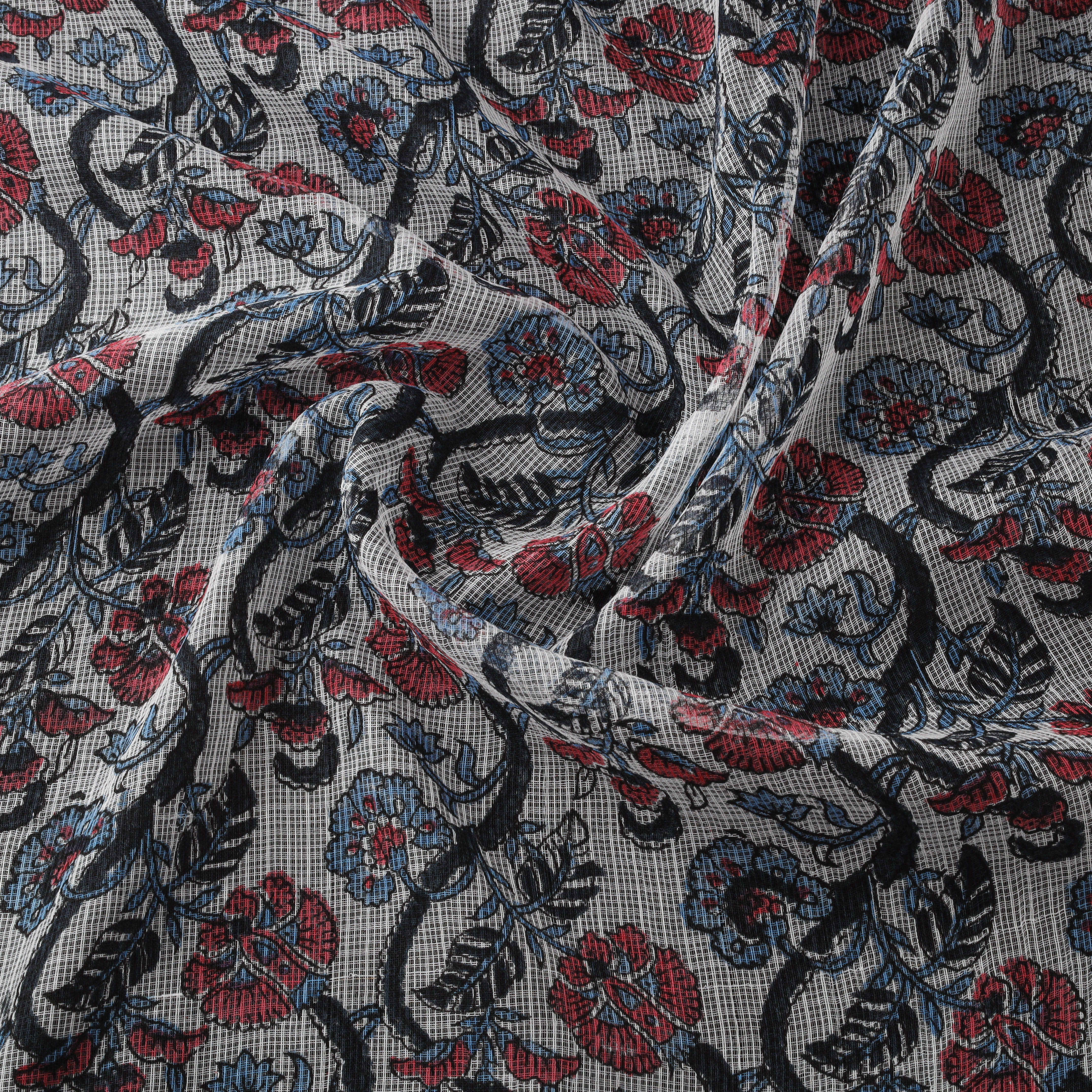 Sanganeri Hand Block Print Kota Doria Cotton Fabric 01 - Image 3