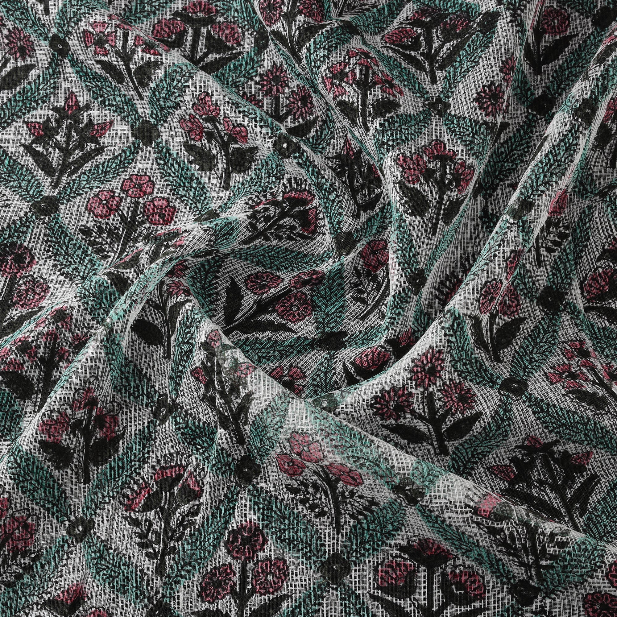 Sanganeri Hand Block Print Kota Doria Cotton Fabric 07 - Image 3