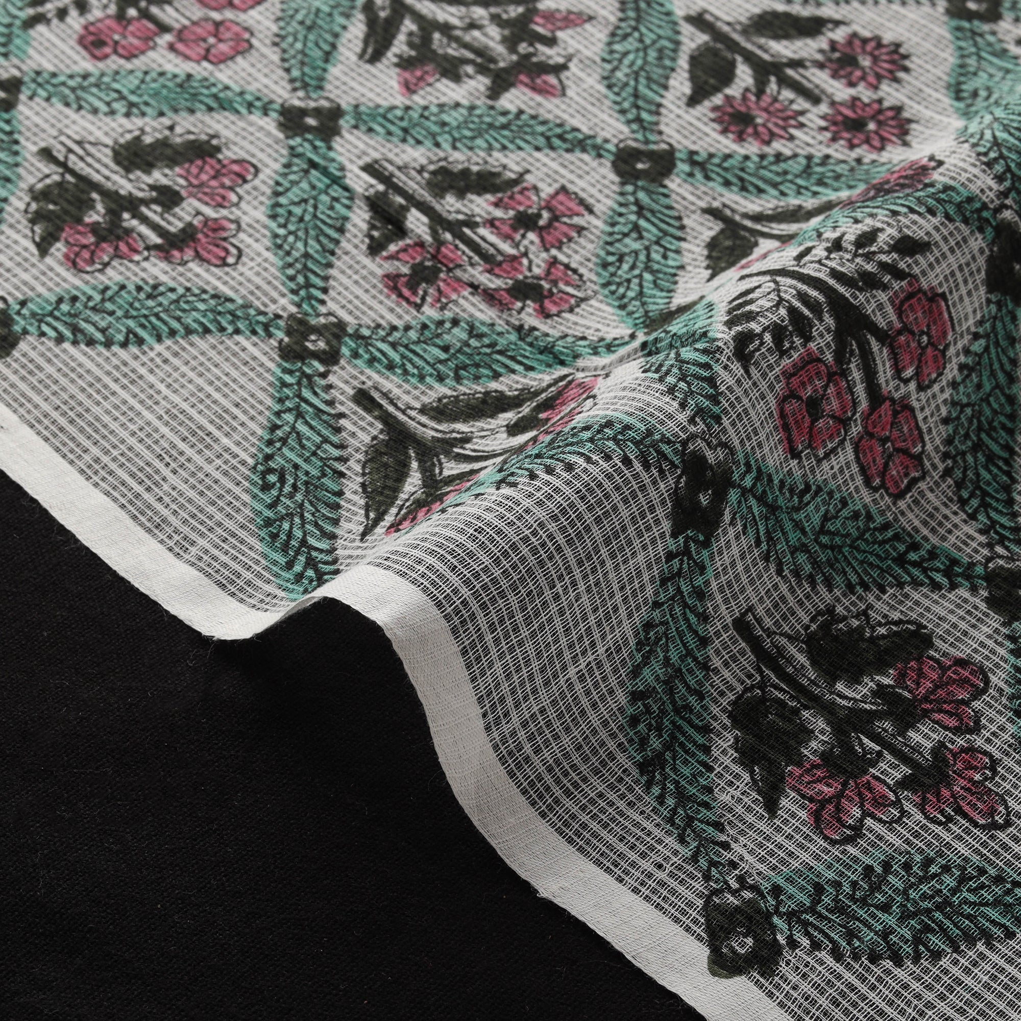 Sanganeri Hand Block Print Kota Doria Cotton Fabric 07 - Image 4