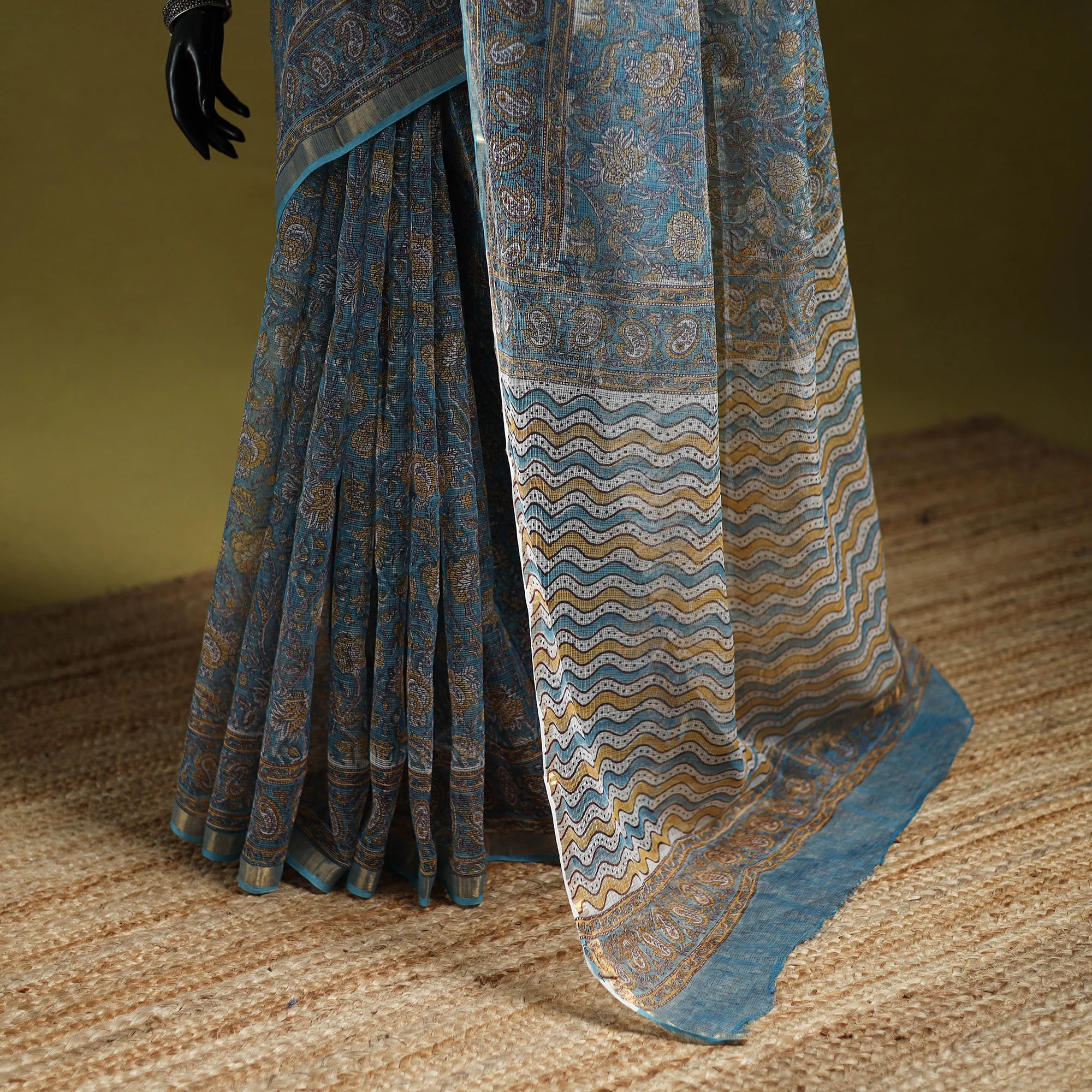 Sanganeri Hand Block Print Kota Doria Cotton Saree 37 - Image 4