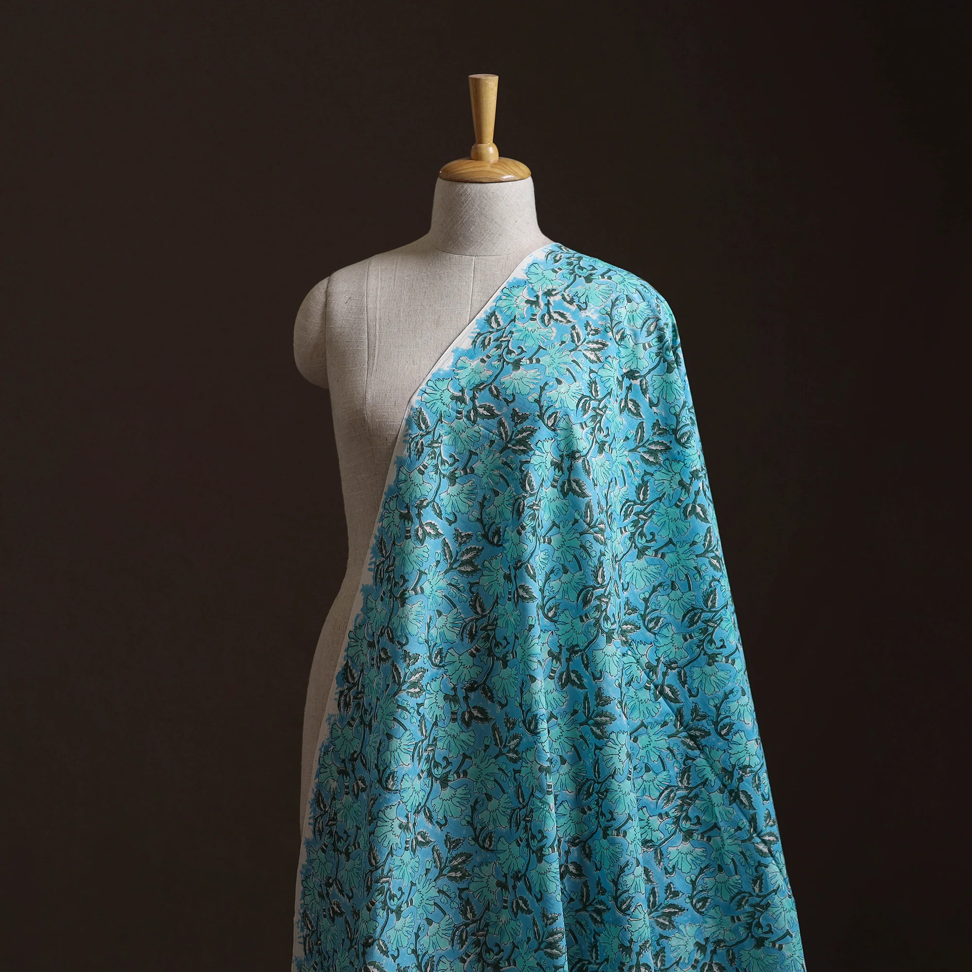 Blue - Sanganeri Hand Block Print Mangalagiri Cotton Fabric 02