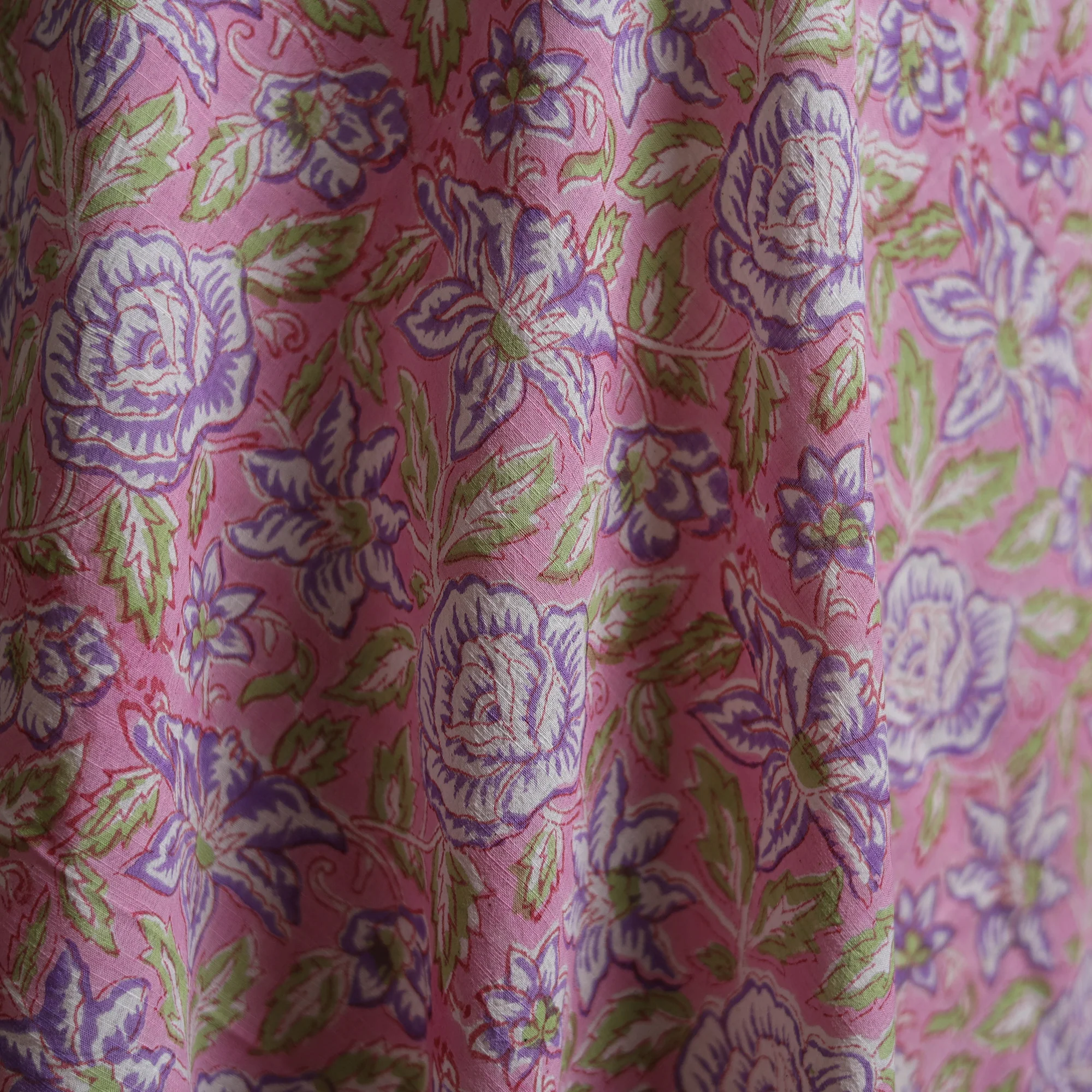 Pink - Sanganeri Hand Block Print Mangalagiri Cotton Fabric 03 - Image 3