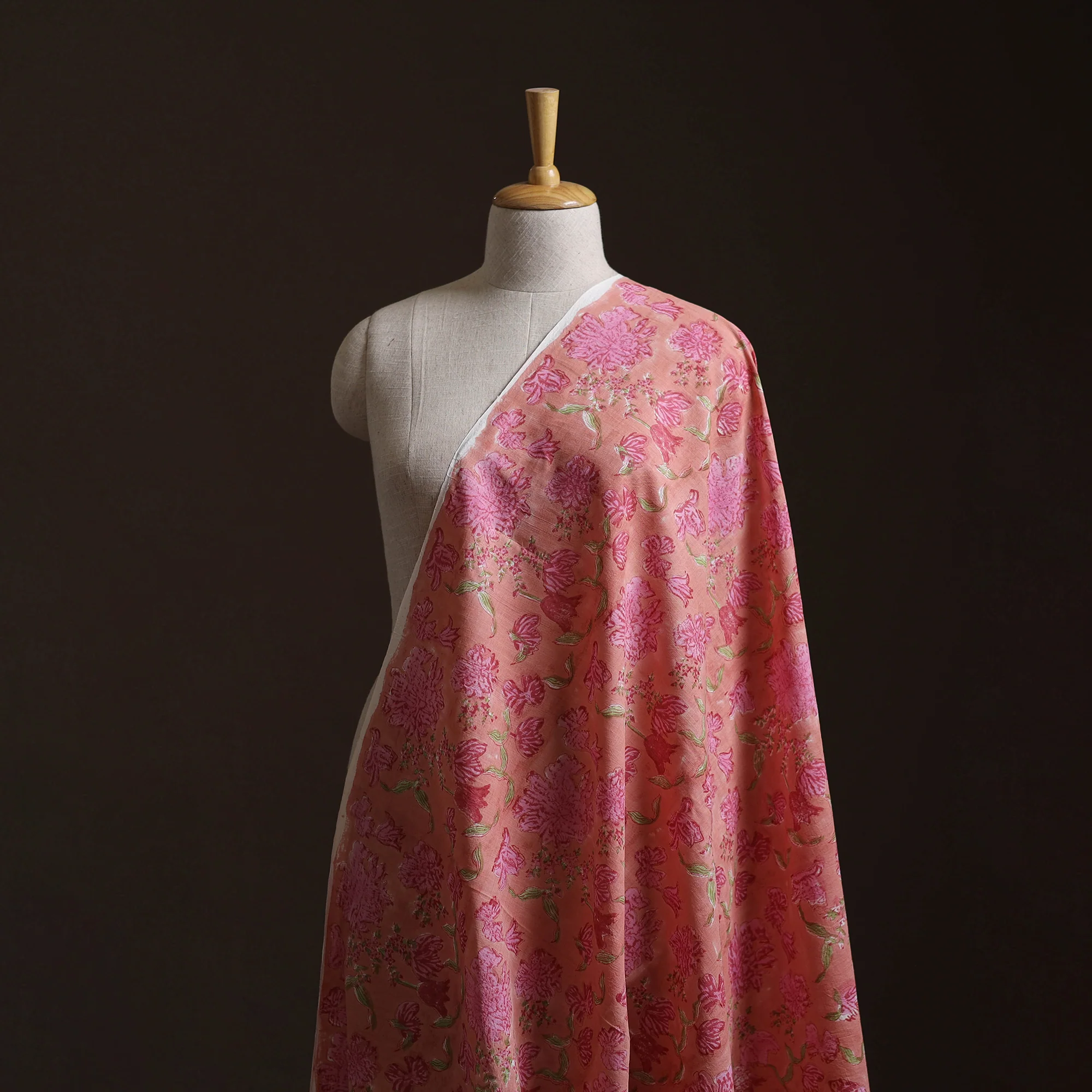 Pink - Sanganeri Hand Block Print Mangalagiri Cotton Fabric 05