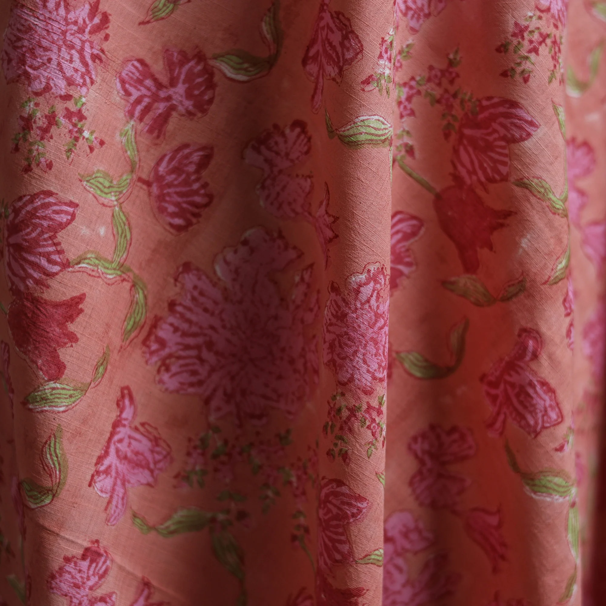 Pink - Sanganeri Hand Block Print Mangalagiri Cotton Fabric 05 - Image 3