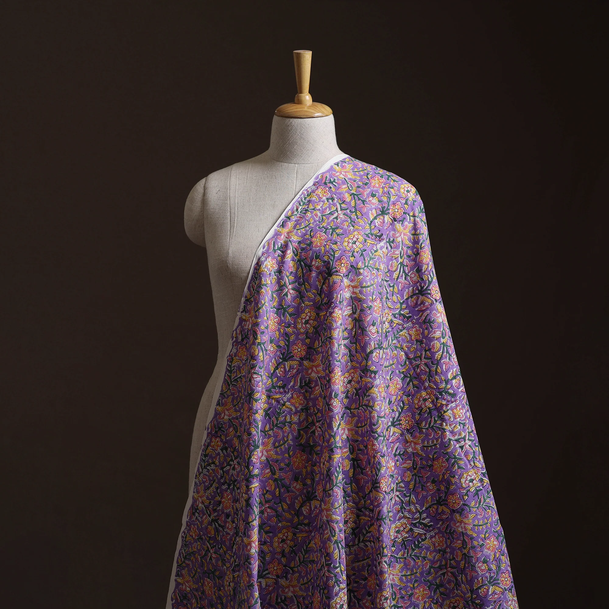 Purple - Sanganeri Hand Block Print Mangalagiri Cotton Fabric 06