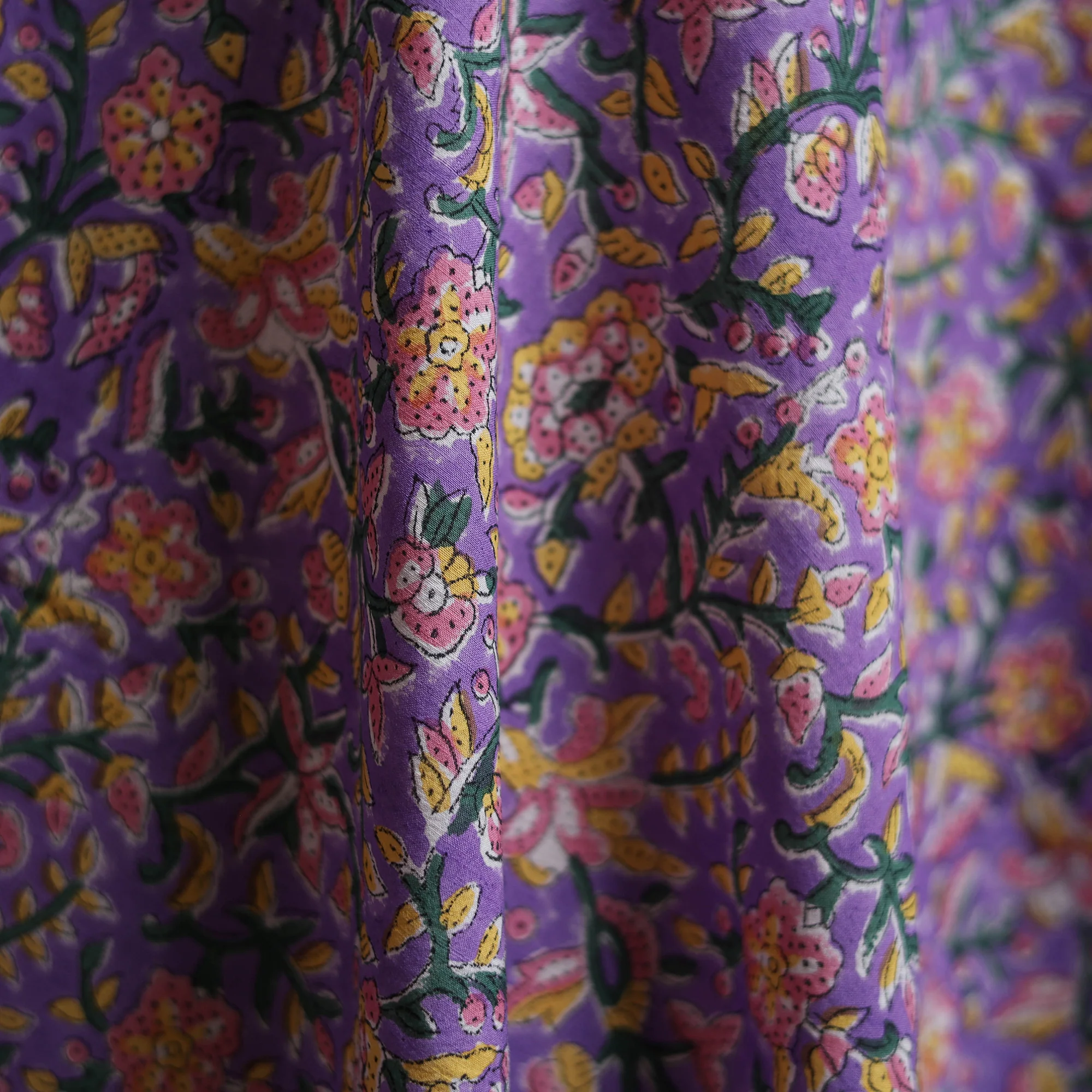 Purple - Sanganeri Hand Block Print Mangalagiri Cotton Fabric 06 - Image 3