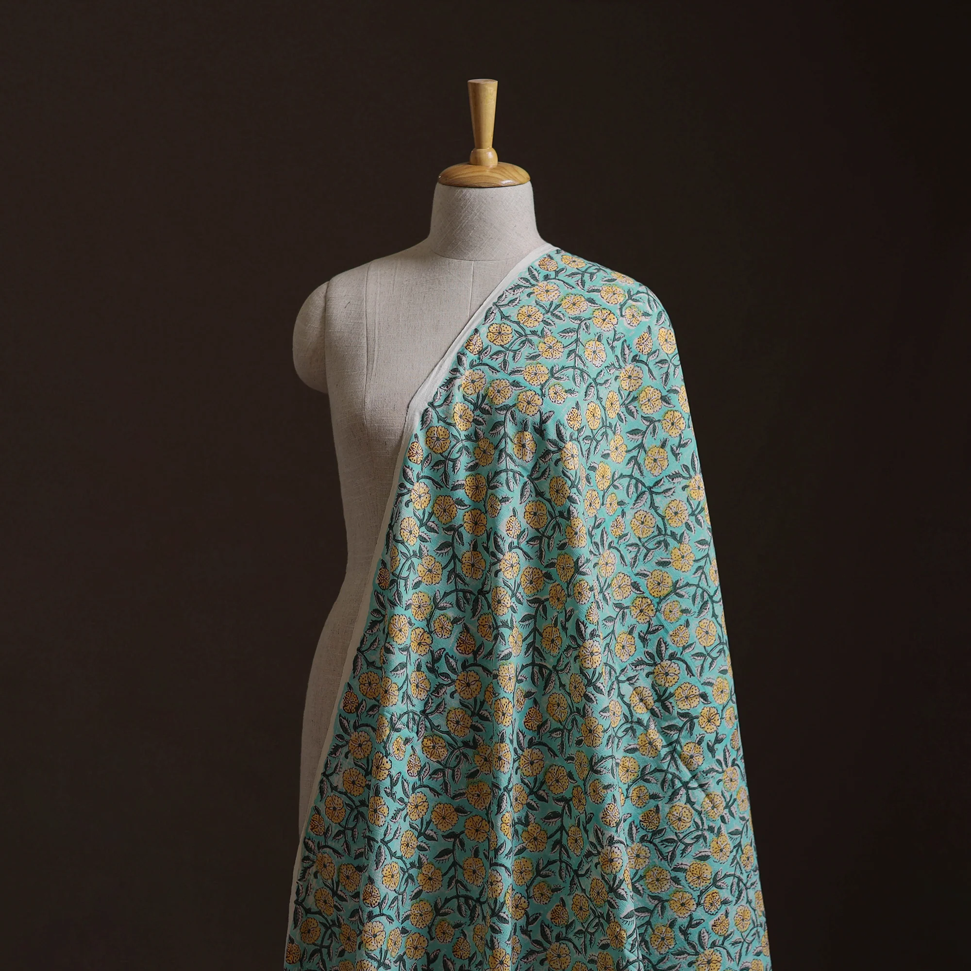 Green - Sanganeri Hand Block Print Mangalagiri Cotton Fabric 07