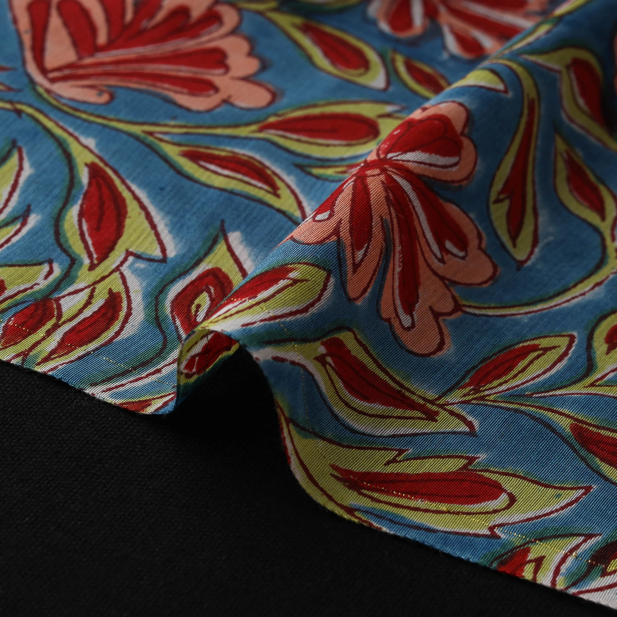 Blue - Sanganeri Hand Block Print Modal Silk Fabric 30 - Image 4
