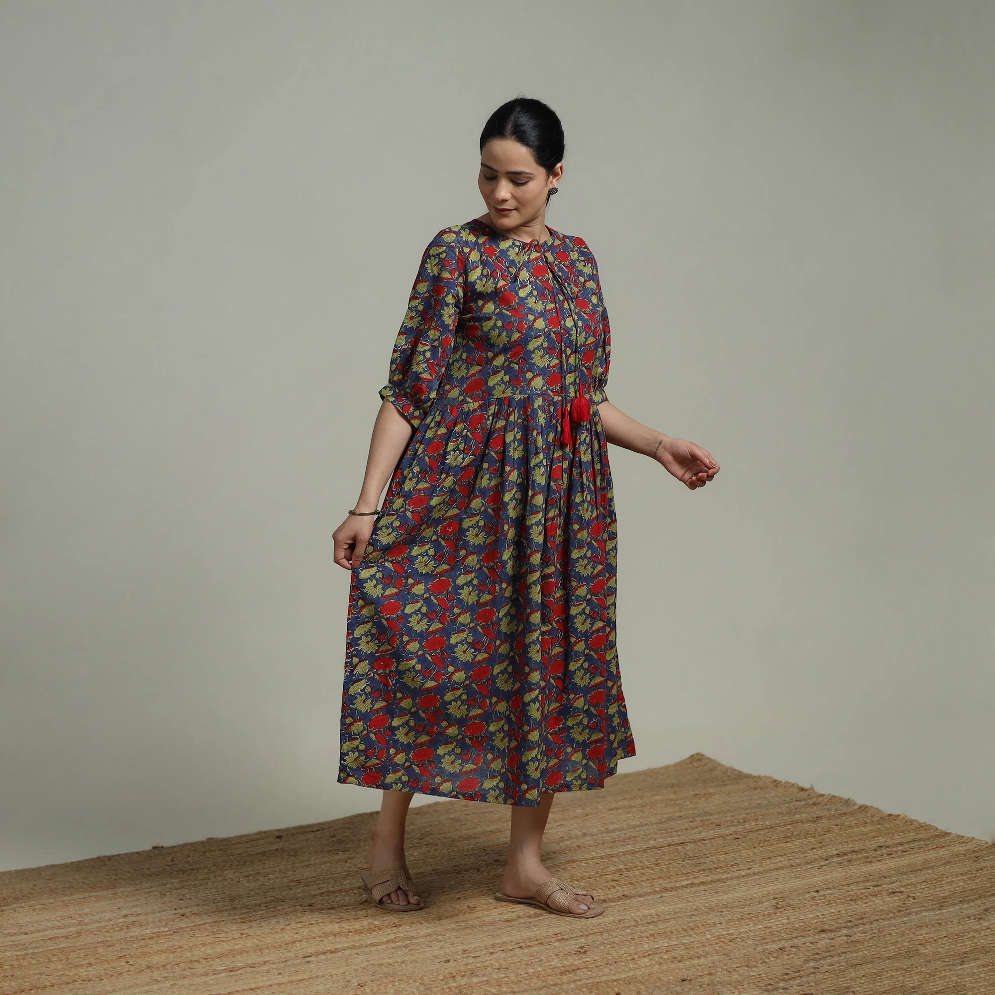Multicolor - Sanganeri Hand Block Print Pure Cotton Flared Dress 03 - Image 2