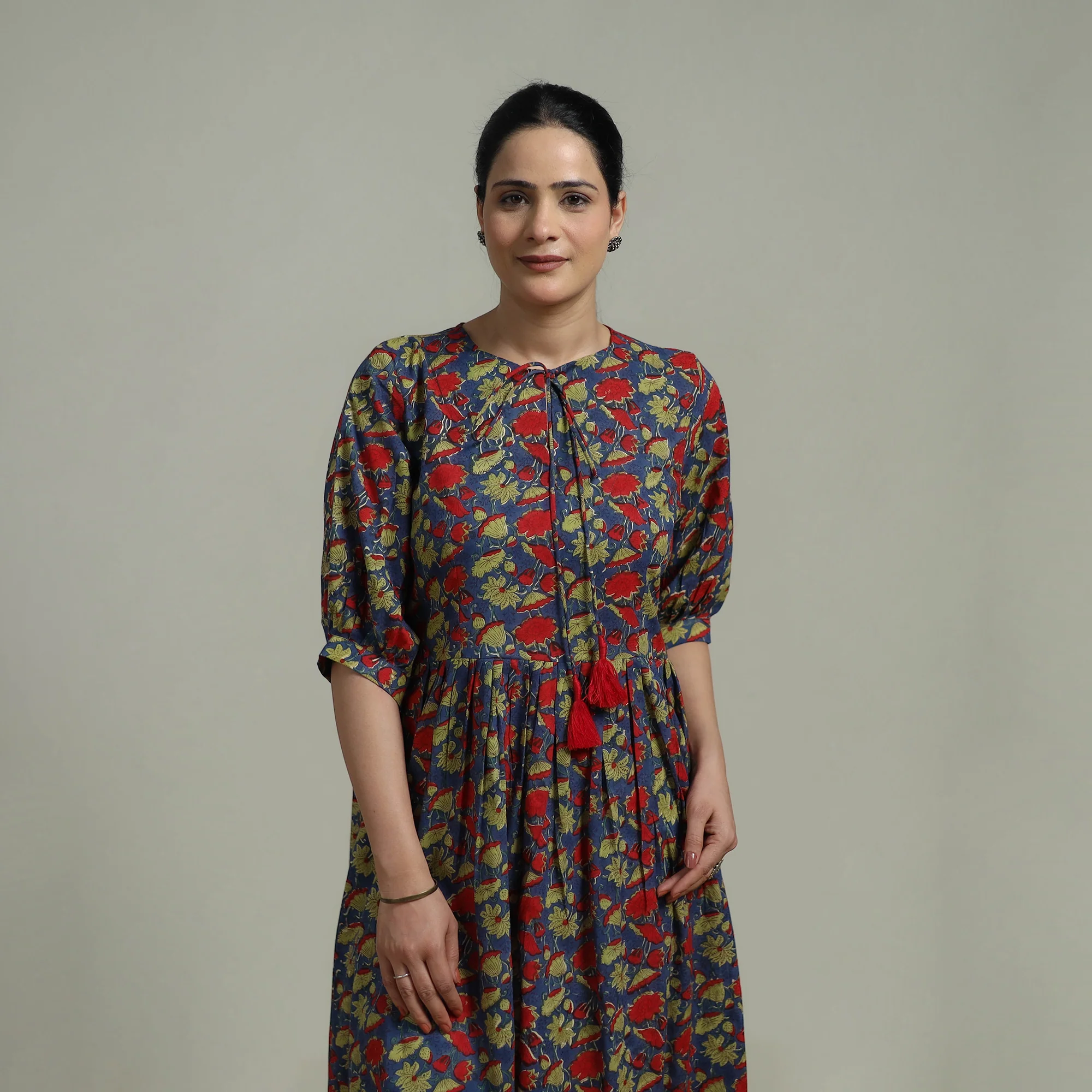 Multicolor - Sanganeri Hand Block Print Pure Cotton Flared Dress 03 - Image 4