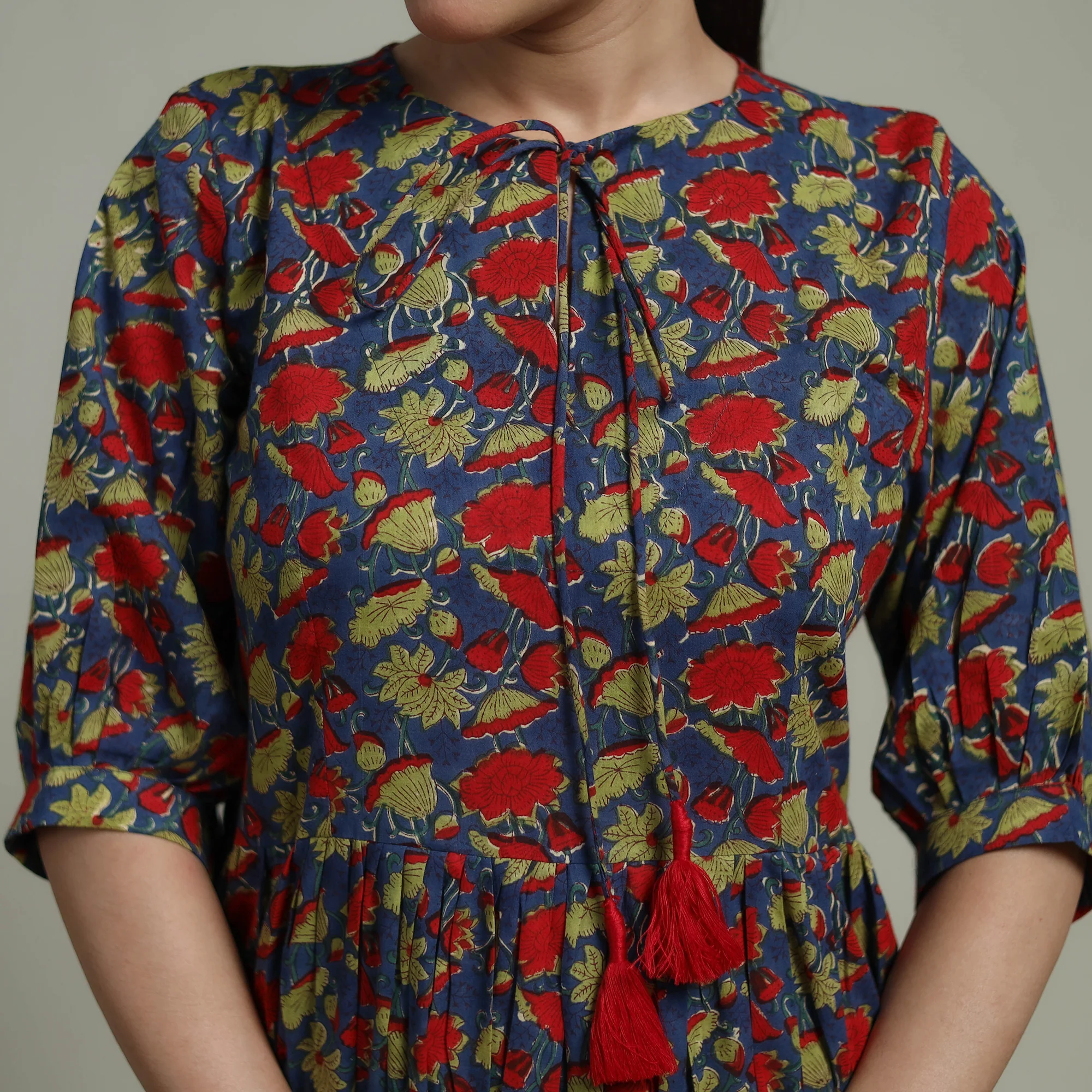 Multicolor - Sanganeri Hand Block Print Pure Cotton Flared Dress 03 - Image 5