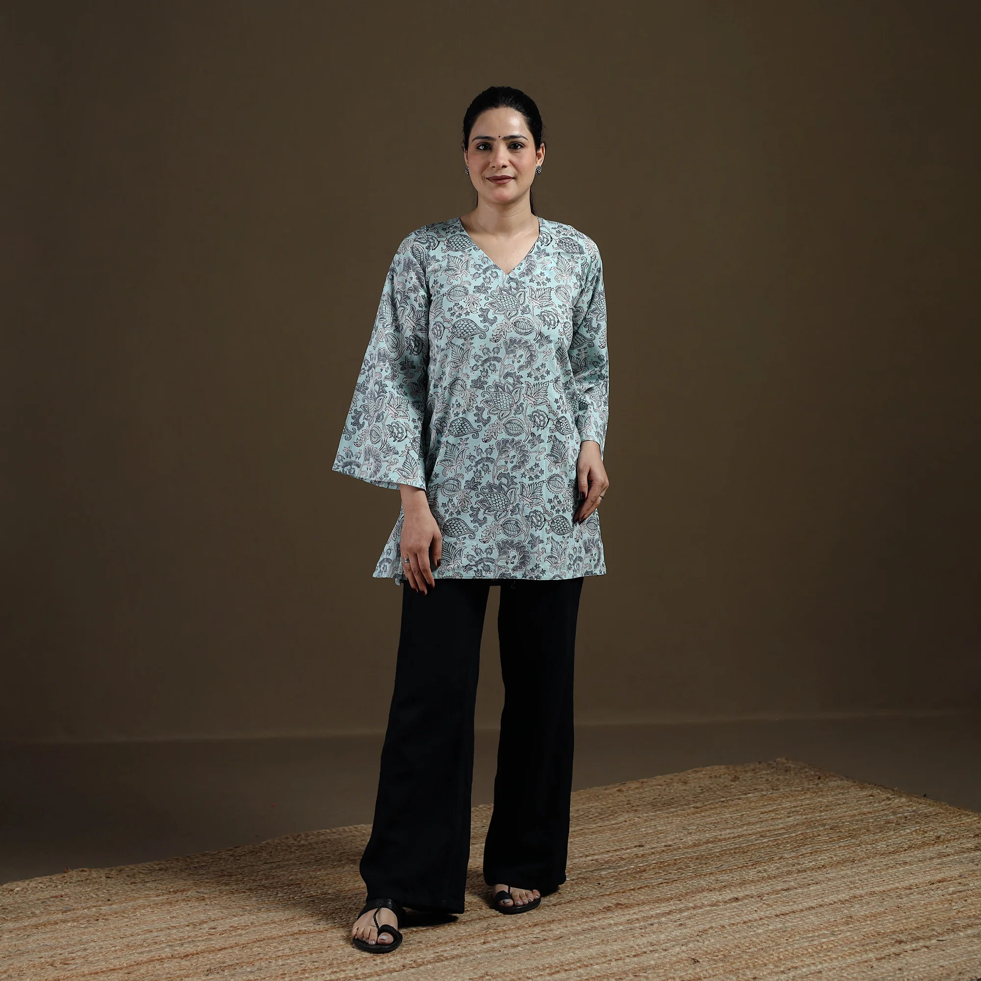 Blue - Sanganeri Hand Block Print Pure Mul Cotton Short Kurta for women 03