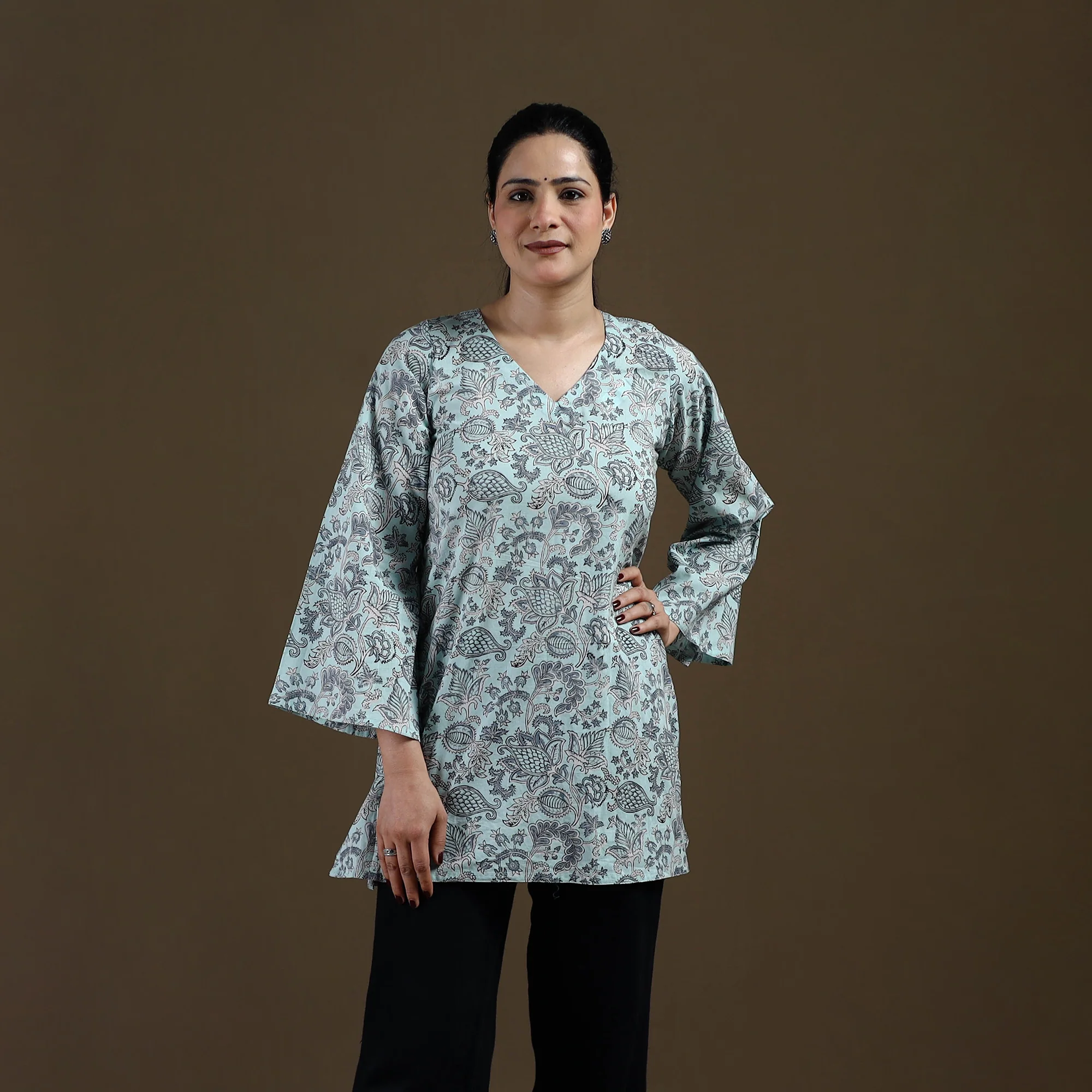 Blue - Sanganeri Hand Block Print Pure Mul Cotton Short Kurta for women 03 - Image 2